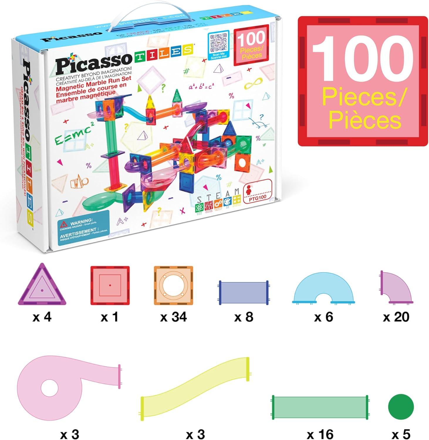 PICASSO-TILES Marble Run Race Track Building Blocks, 100 Pieces