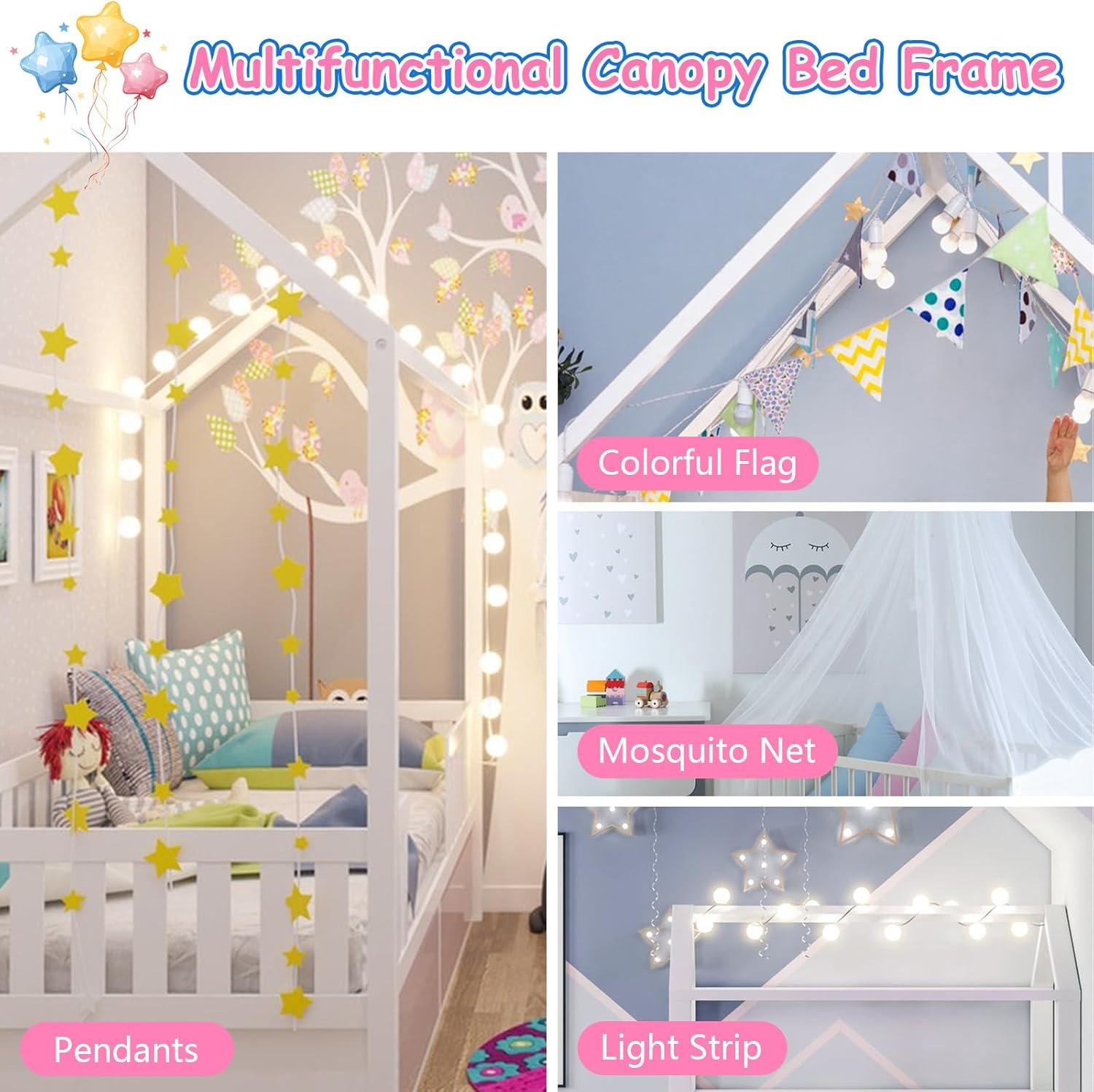 Ultimate Kids Comfort: HZANHY Twin Montessori Floor Bed, Rails, Playhouse Bed With Roof, Foot Pads