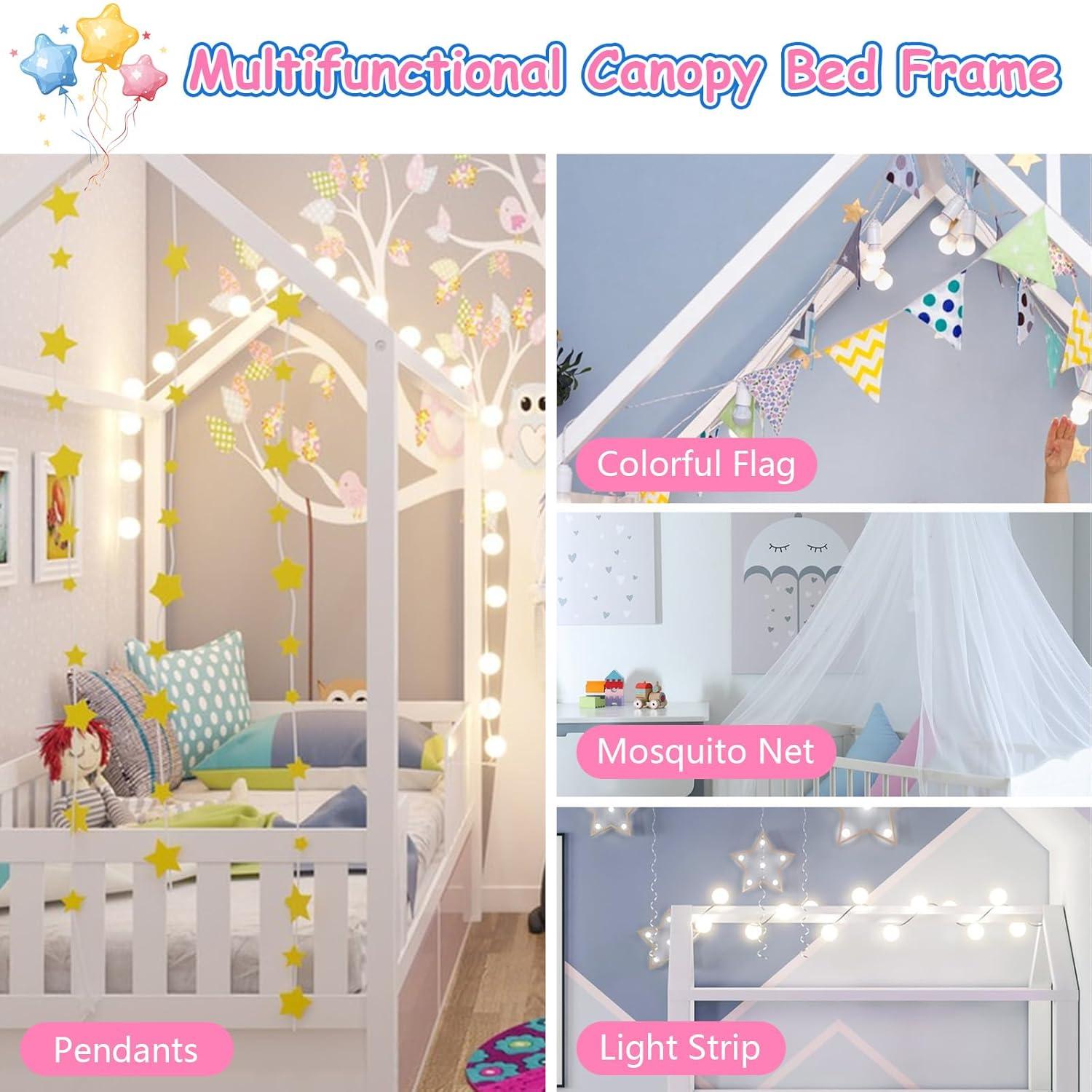 Ultimate Kids Comfort: HZANHY Twin Montessori Floor Bed, Rails, Playhouse Bed With Roof, Foot Pads