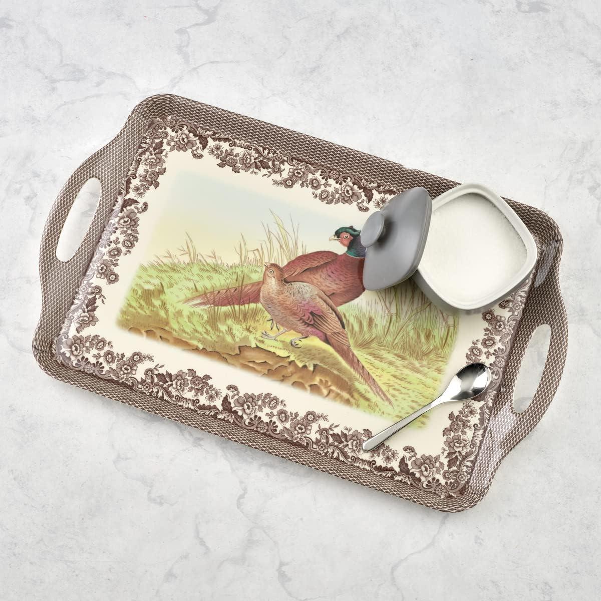 Woodland Elegance Pheasant Melamine Serving Tray with Handles