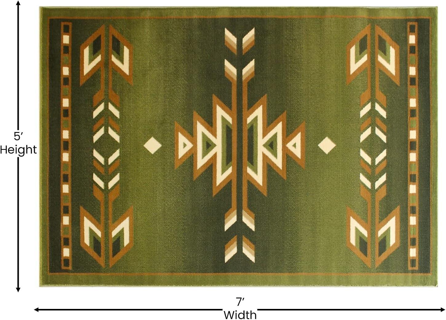 Flash Furniture Lodi Collection Rectangular Southwestern Beige, Green Area Rug, 5' x 7'