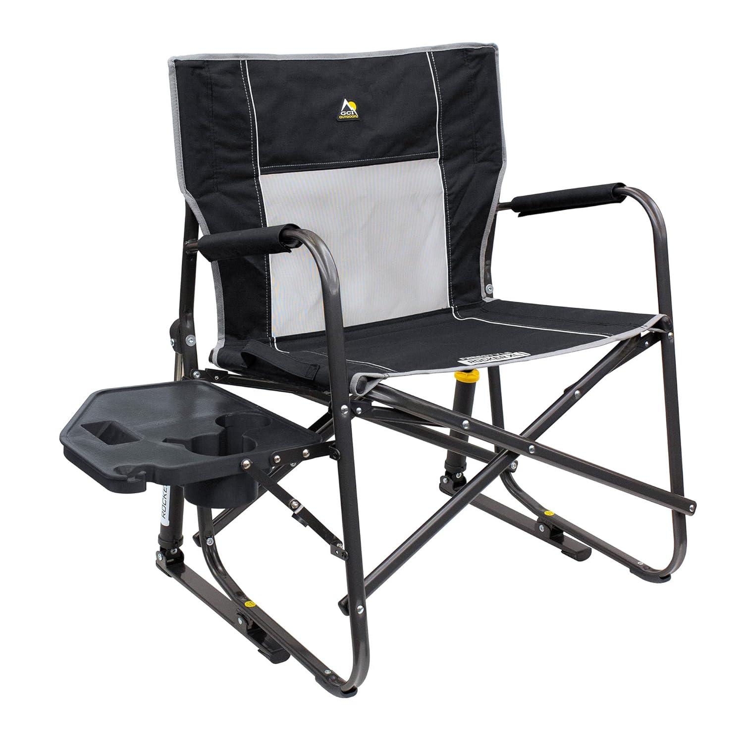 GCI Outdoor Freestyle Rocker XL with Side Table Oversized Rocking Camp Chair, Black