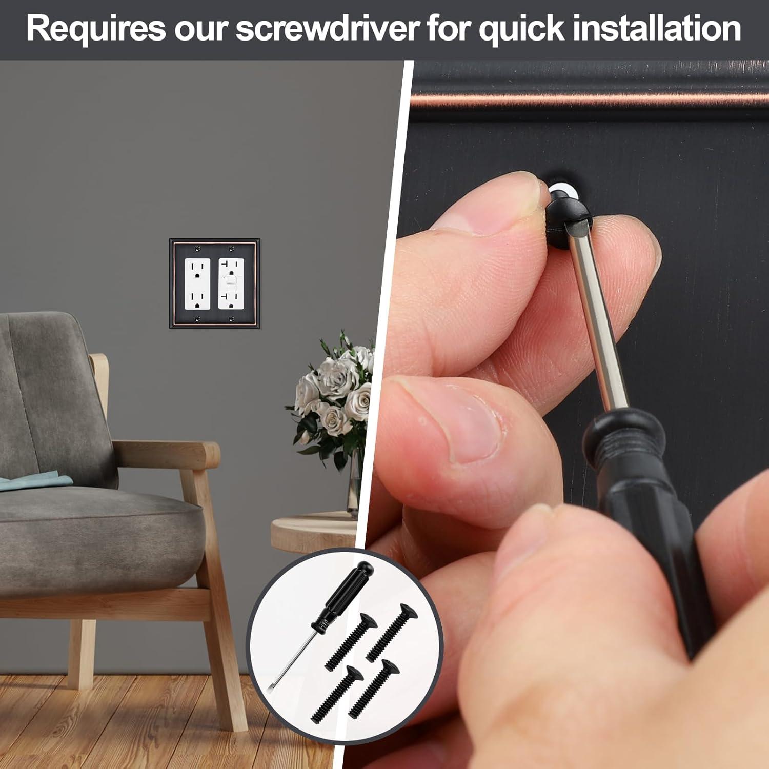 Double Decorator Switch Covers Wall Plate, Oil Rubbed Bronze Decorative Rocker Switch Plates Outlet Covers for Receptacle, GFCI Outlet, Dimmer - Classic Style, 3 Pack