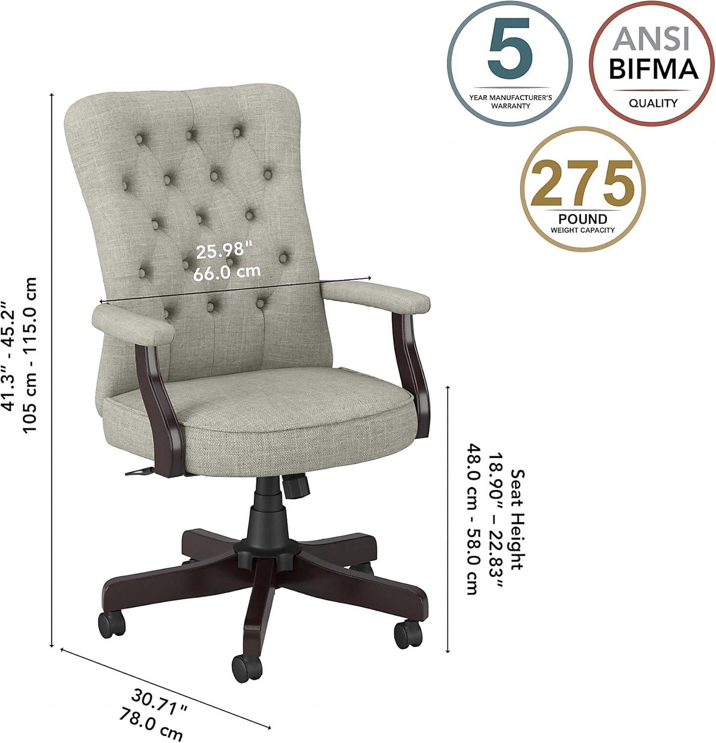 Bush Furniture Saratoga High Back Tufted Office Chair with Arms in Light Gray Fabric