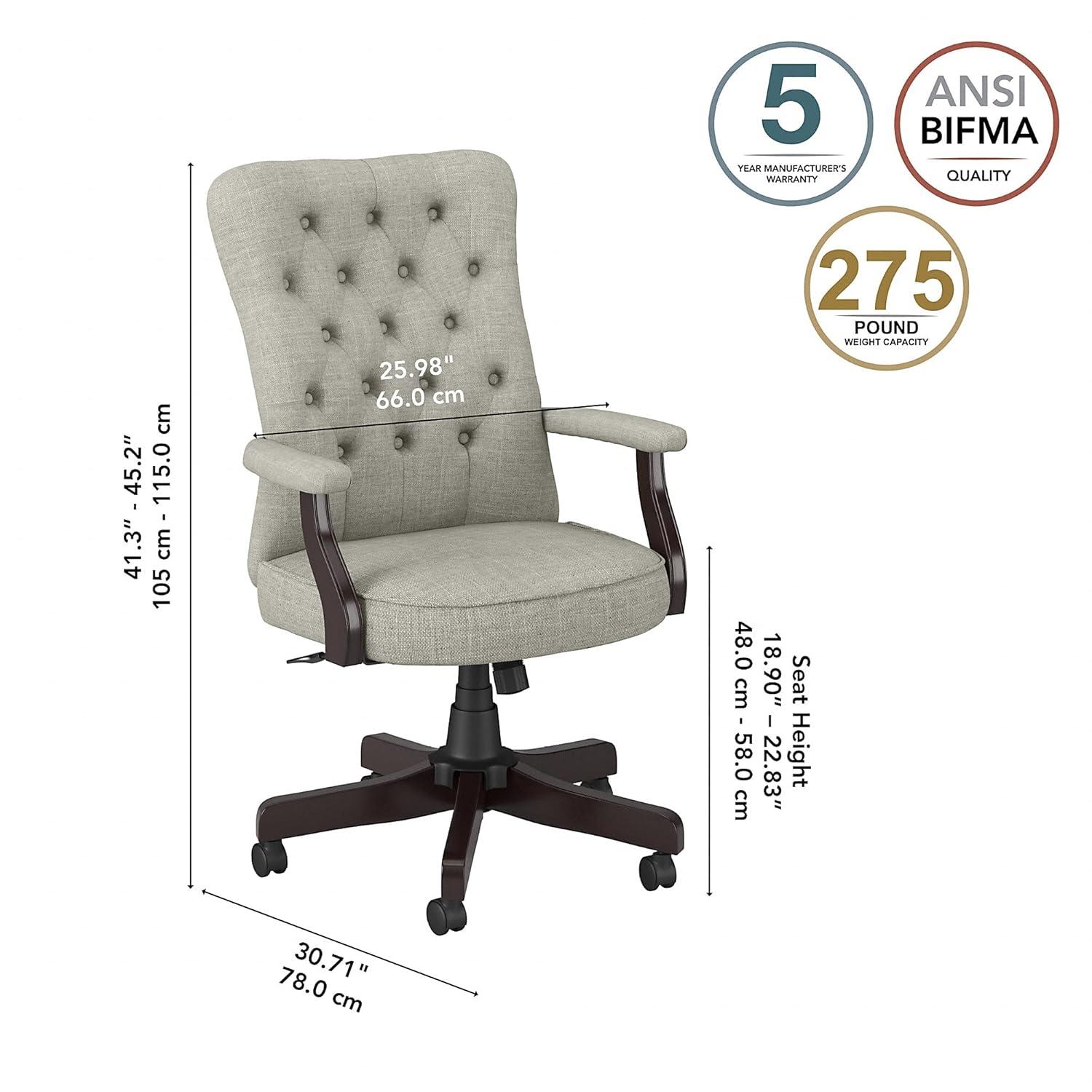 Bush Furniture Saratoga High Back Tufted Office Chair with Arms in Light Gray Fabric