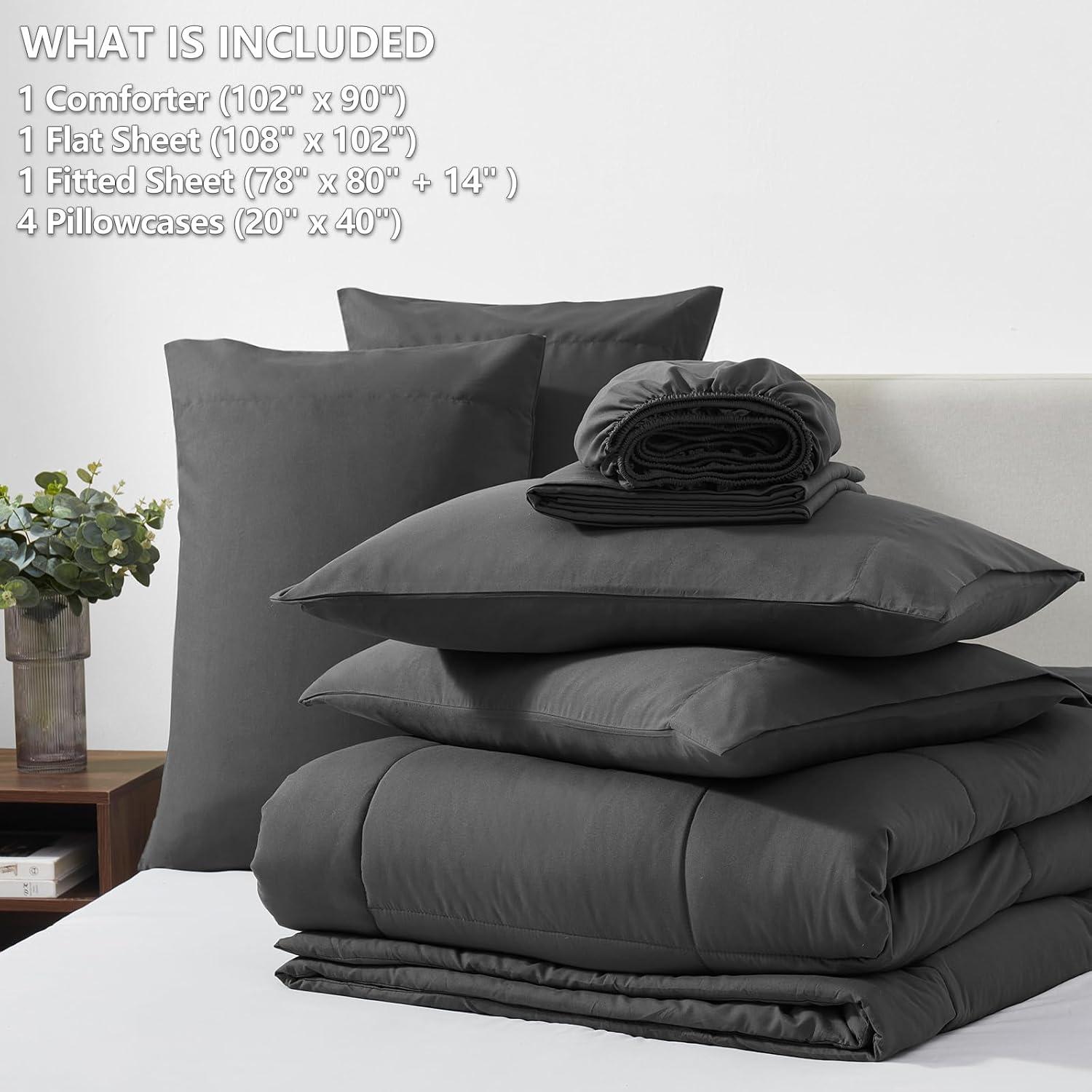 King Dark Grey Microfiber Down Alternative Bed in a Bag Set