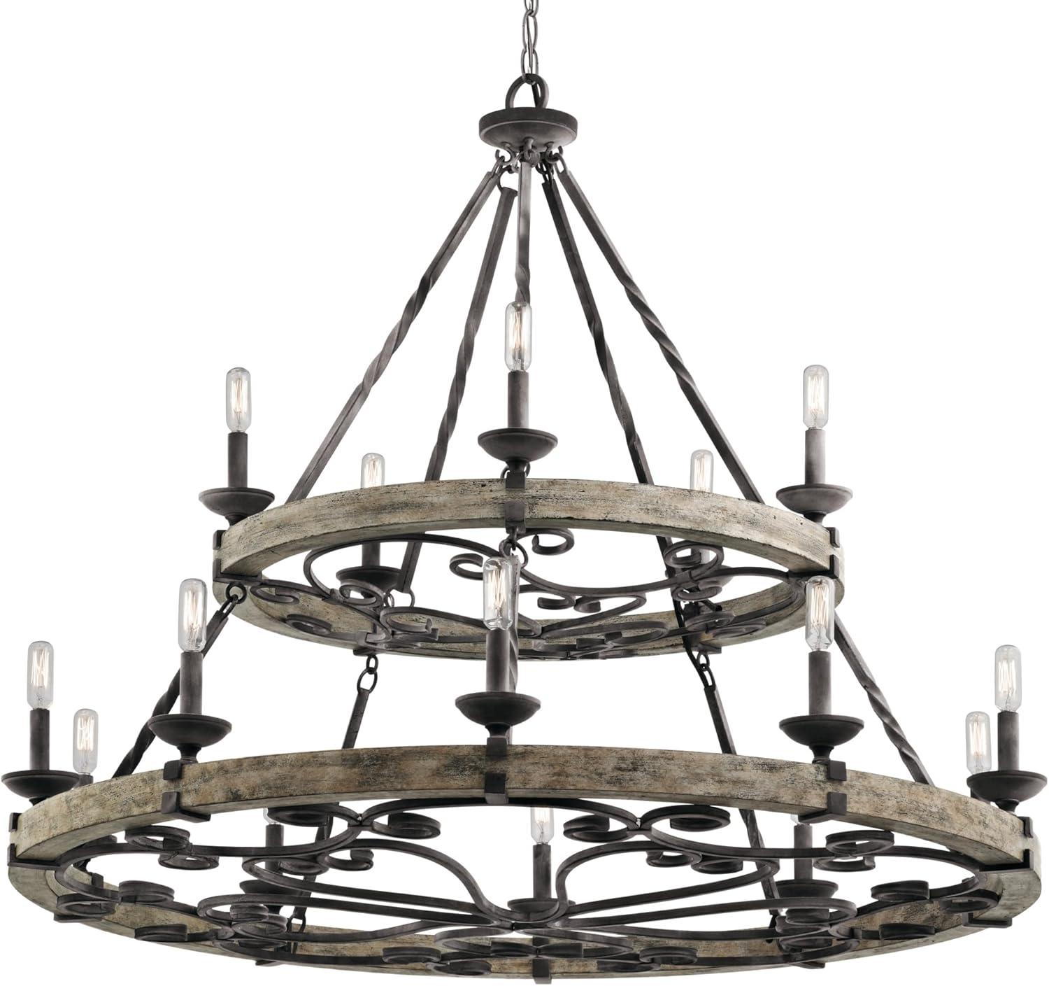 Elegant Grey and Bronze 44" Crystal Two-Tier Chandelier