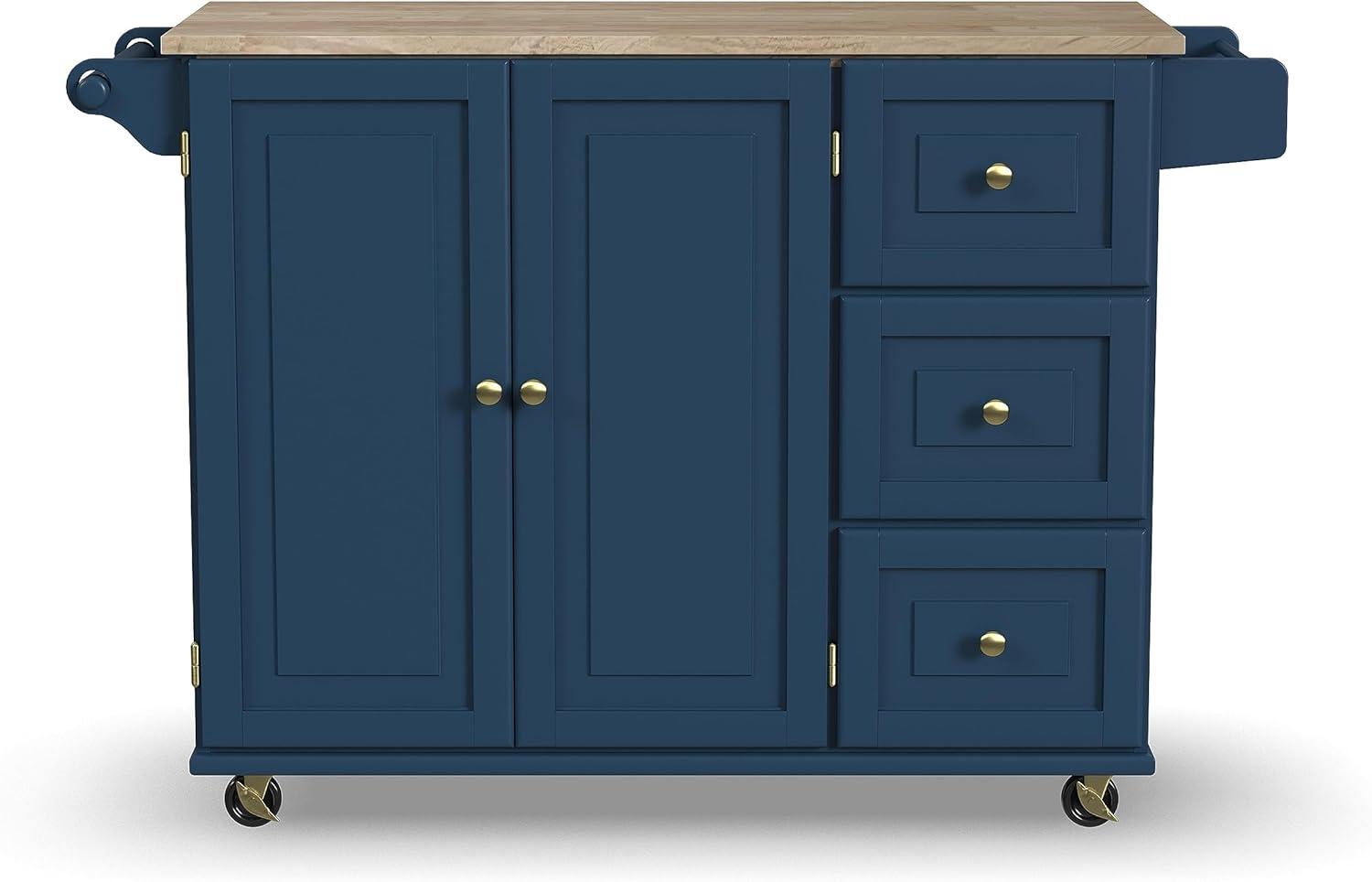 Homestyles Dolly Madison Traditional Engineered Wood Kitchen Cart in Blue/Brass