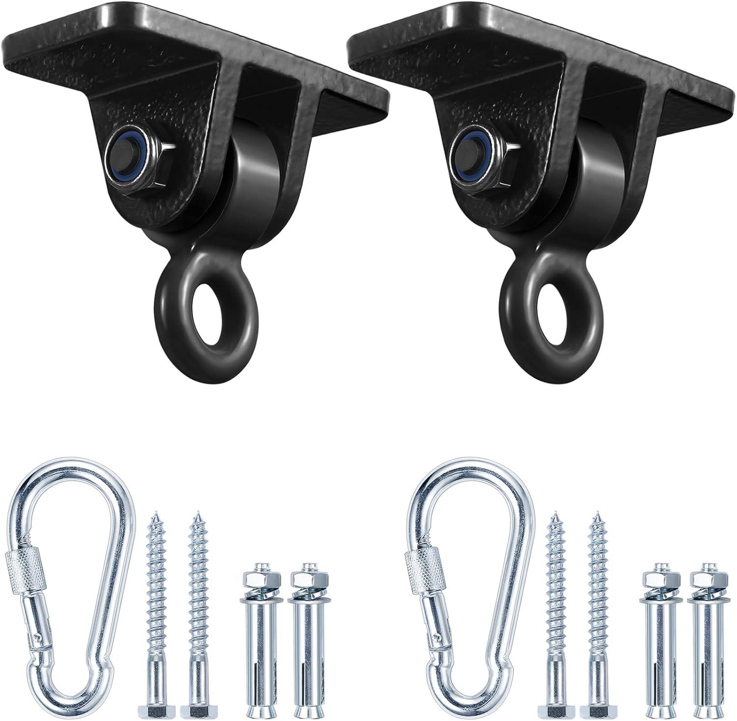 Swing Set Brackets, MDAIRC Heavy Duty Swing Hangers for Wooden Sets Playground Porch Indoor Outdoor & Hanging with Snap Hooks (2 Pack Black Swing Hook)