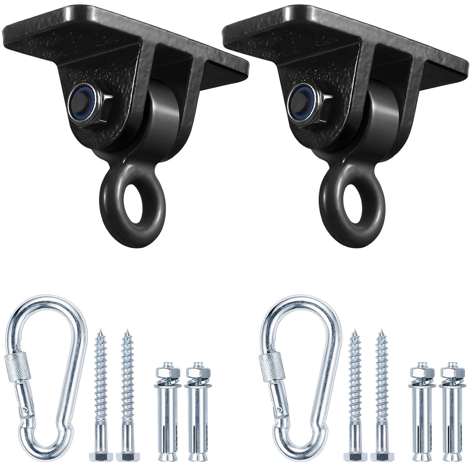 Swing Set Brackets, MDAIRC Heavy Duty Swing Hangers for Wooden Sets Playground Porch Indoor Outdoor & Hanging with Snap Hooks (2 Pack Black Swing Hook)