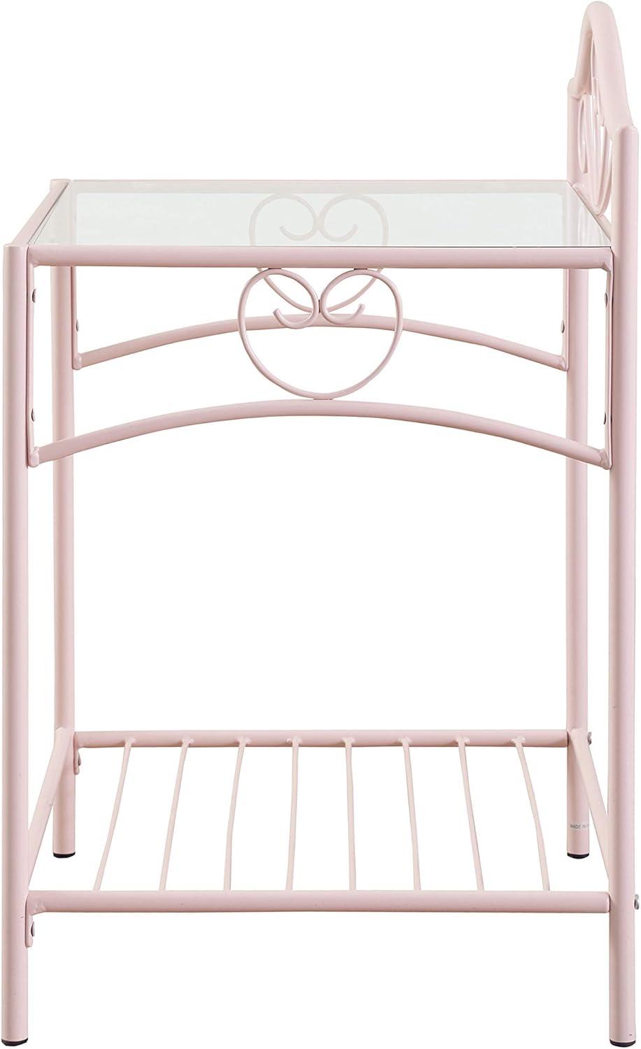 Massi 1-shelf Nightstand with Glass Top Powder Pink