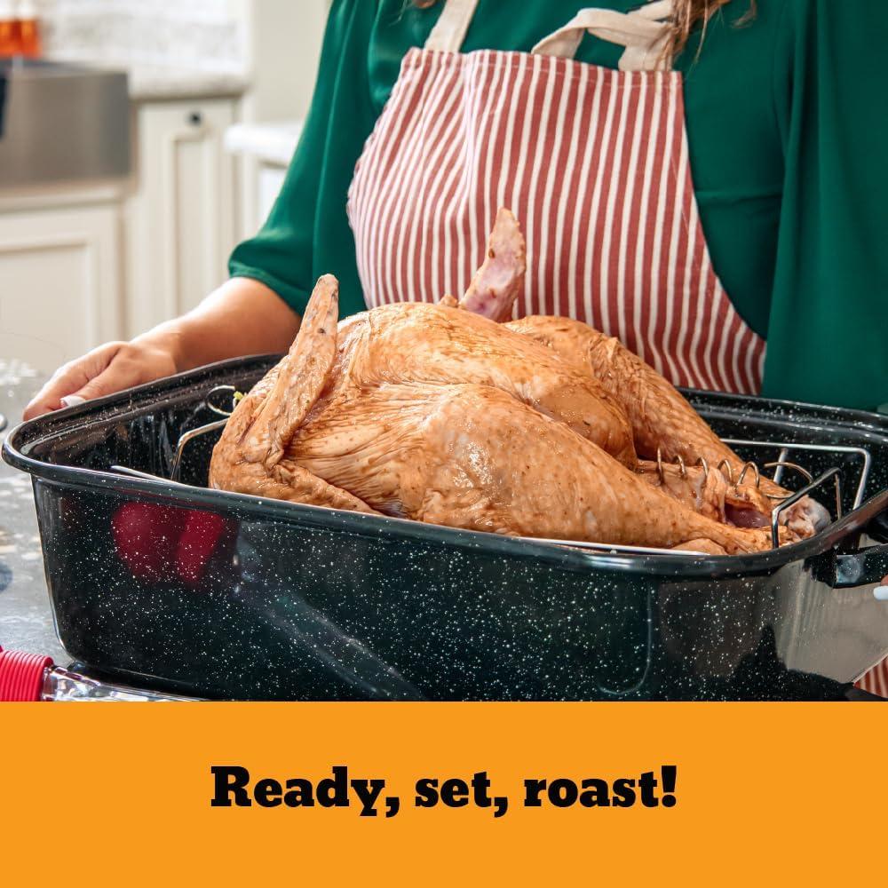 Speckled Black 21" Covered Non-Stick Rectangular Roaster with Handles