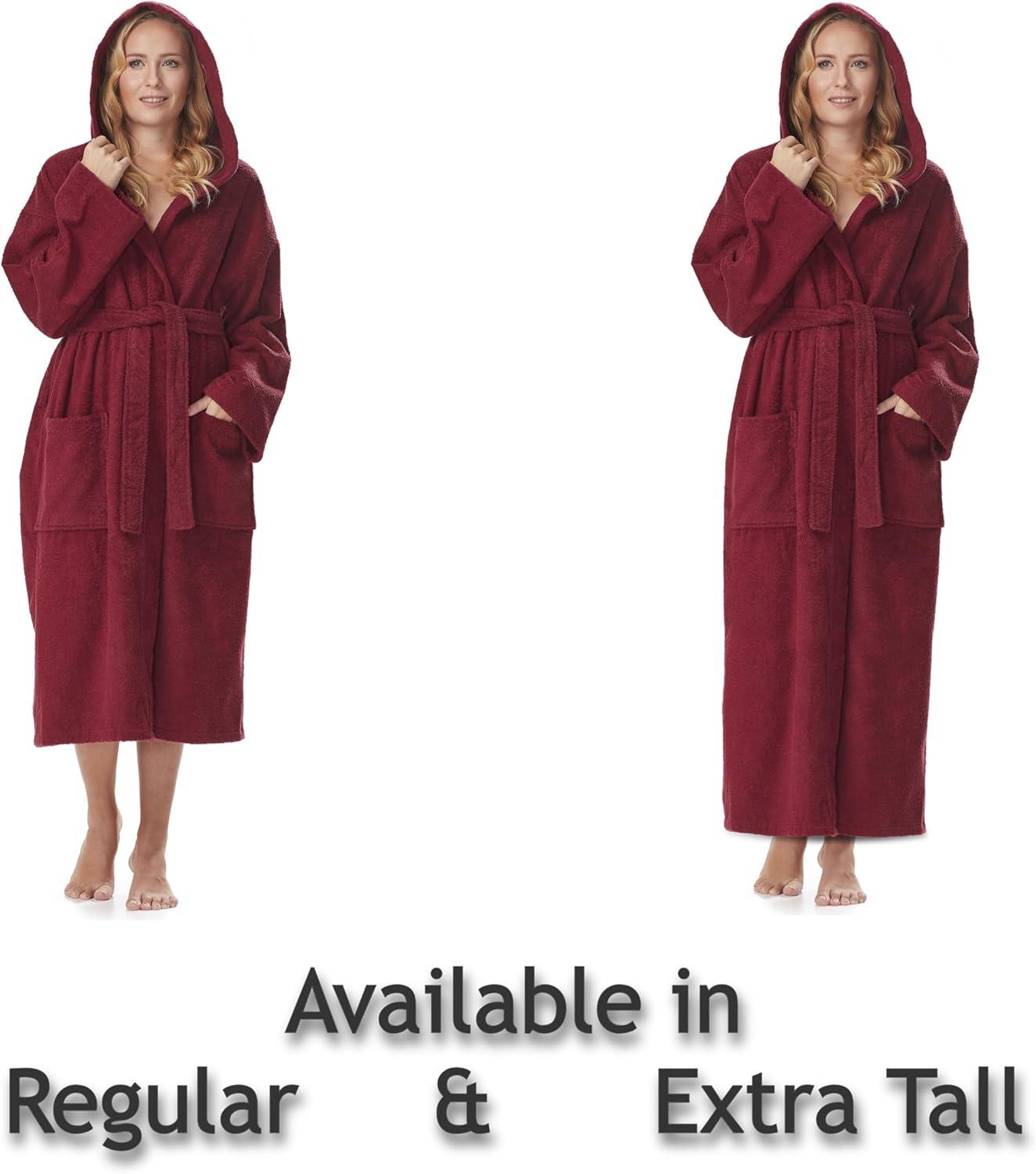 Women's Small Burgundy Cotton Hooded Full Length Bathrobe