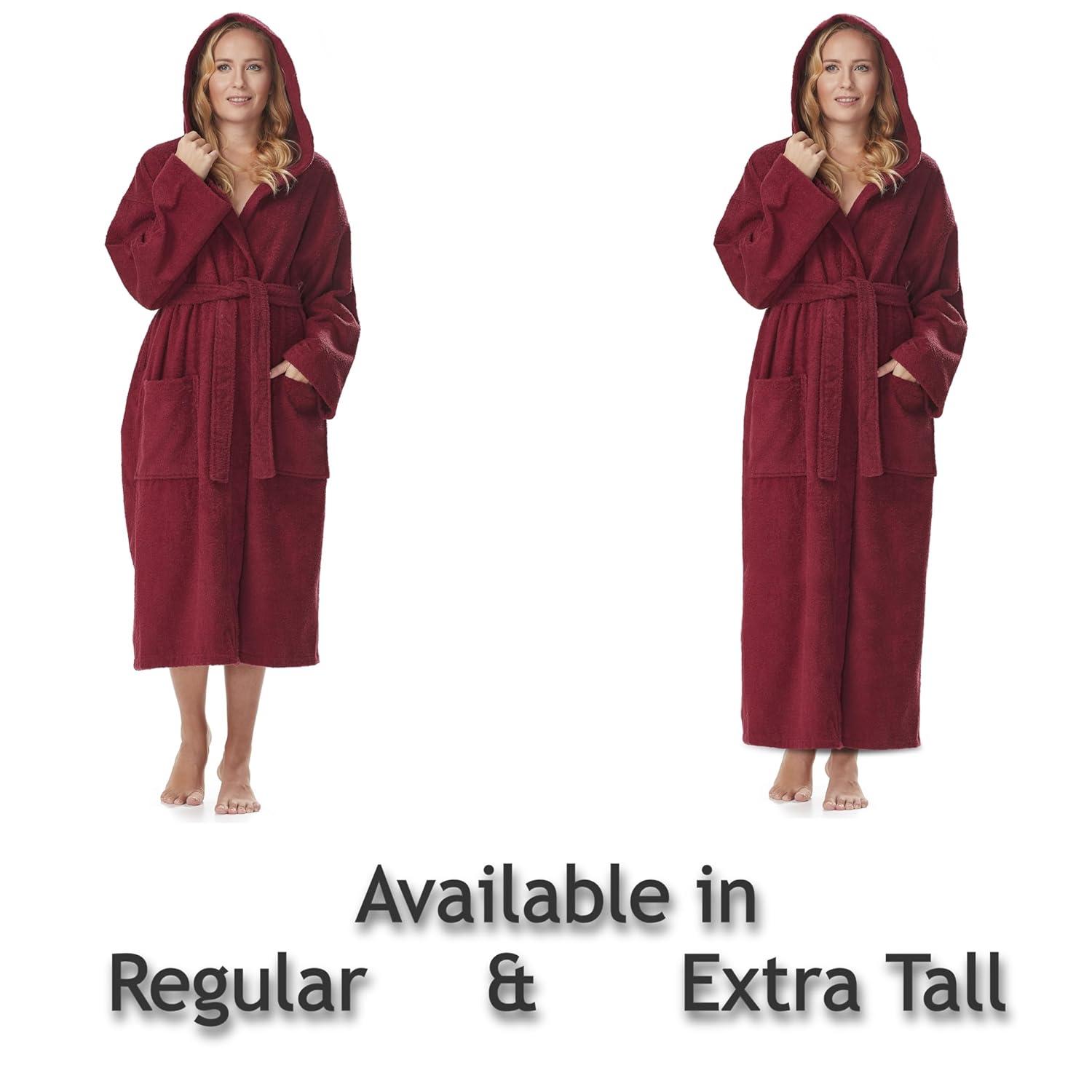 Women's Small Burgundy Cotton Hooded Full Length Bathrobe