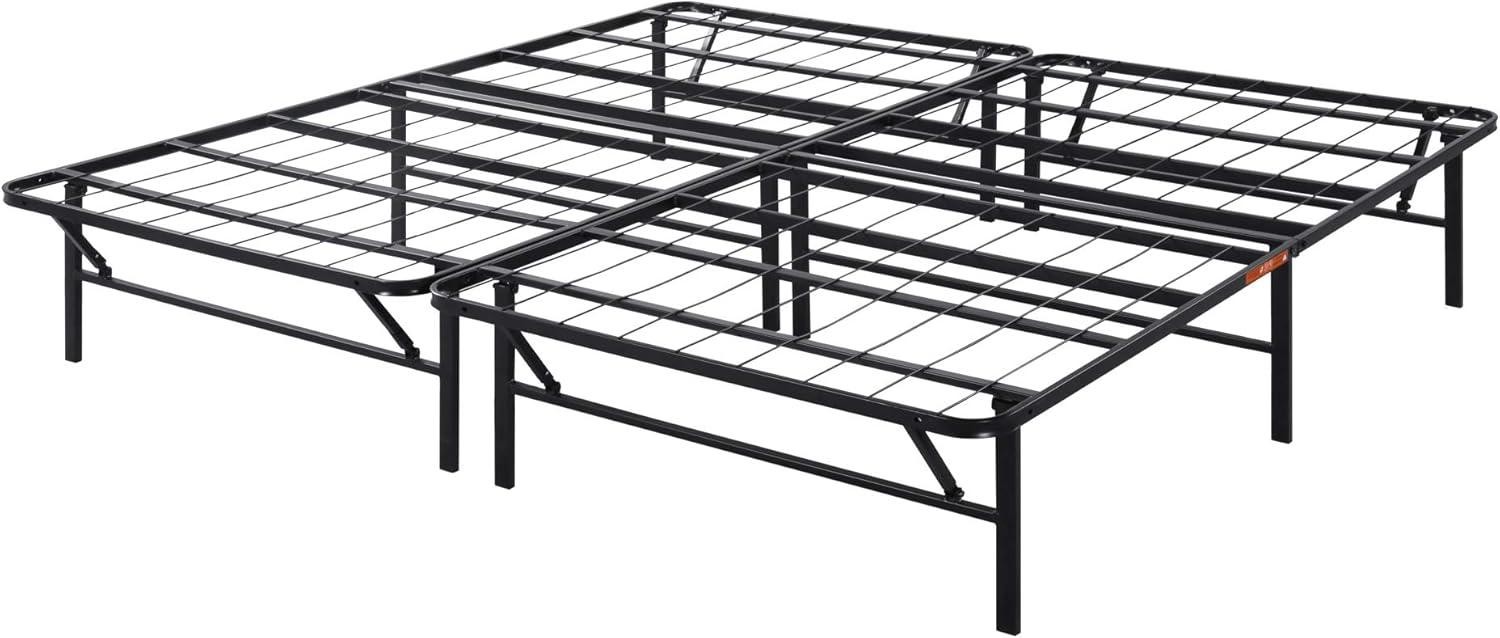 Black Foldable Metal Full Bed Frame with Storage and Slats