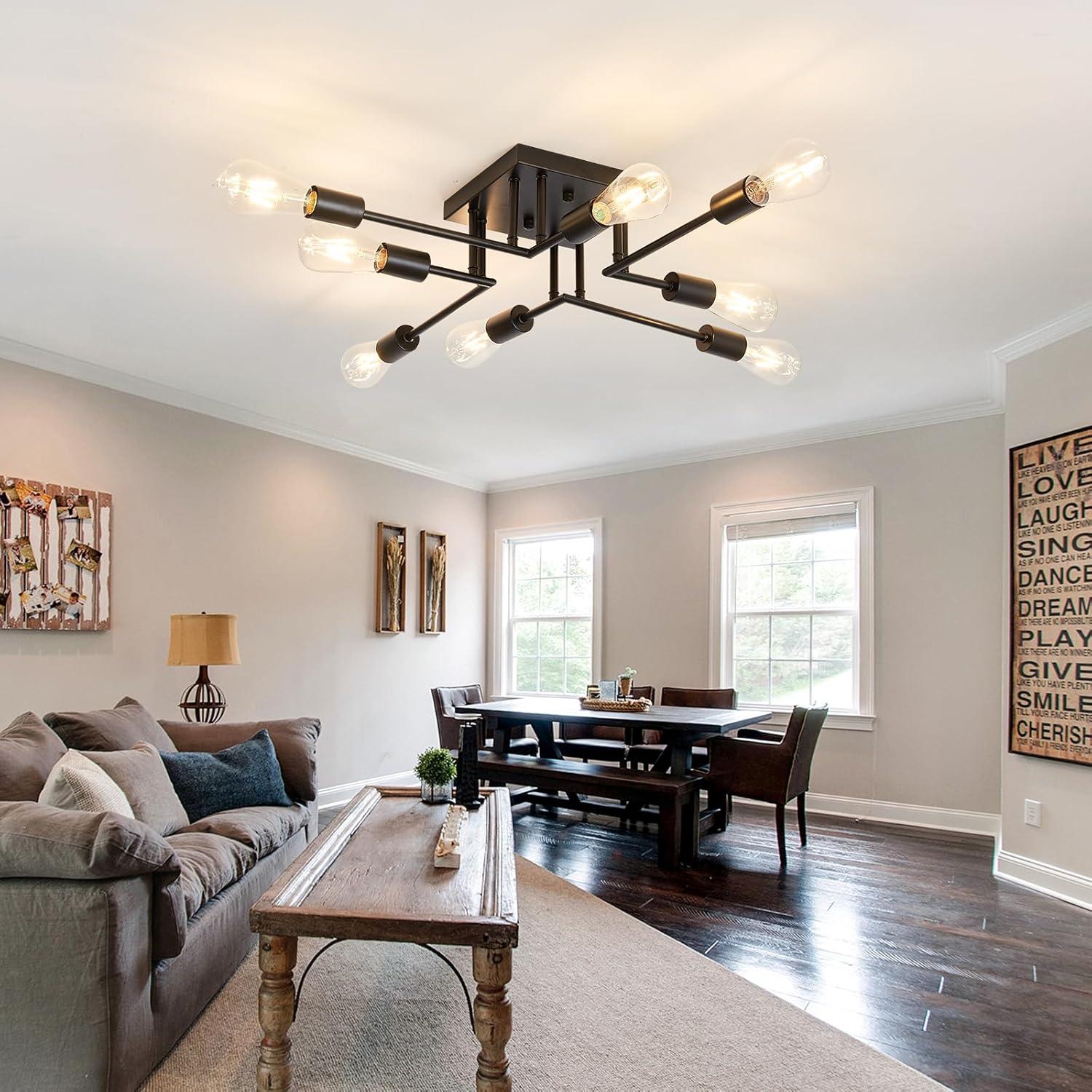 Aiwen 8 Lights Metal Sputnik Semi Flush Mount Ceiling Lamp Modern Home Decoration Light Fixture