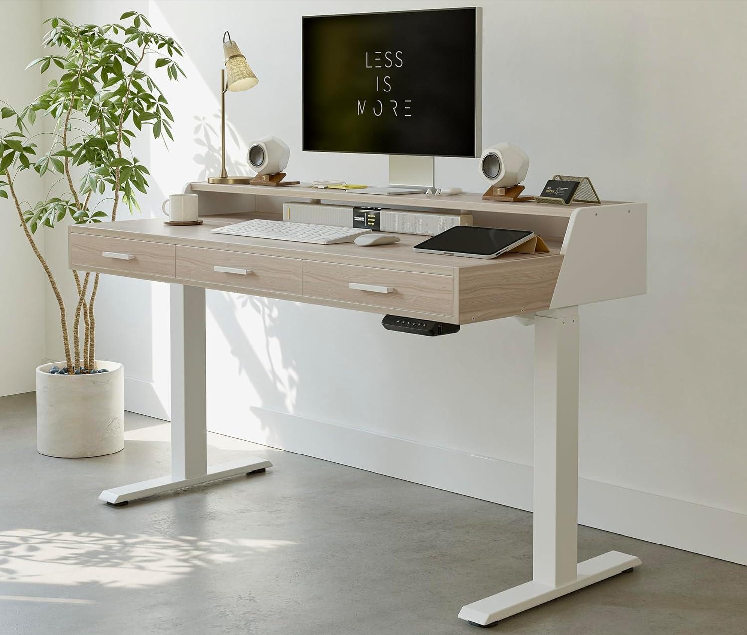Agilestic Adjustable Height Electric Standing Desk with Storage Wooden Drawer, 55 x 24 Inches Stand Up Home Office Computer Gaming Table for Work Office Home, Rustic Brown