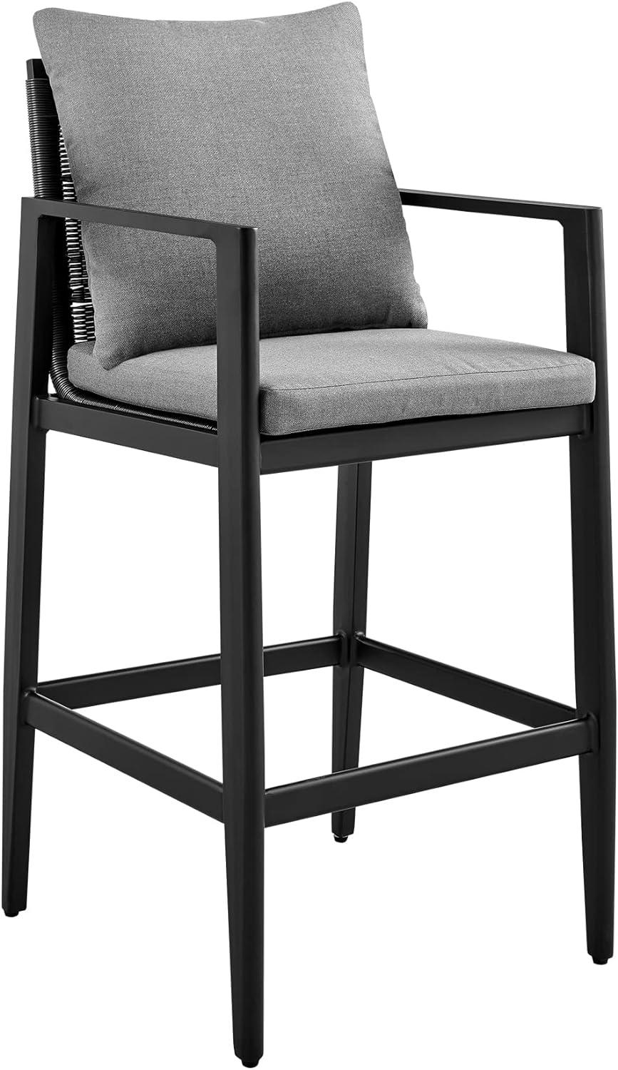 Grand Black and Gray Outdoor Bar Stool with Cushions