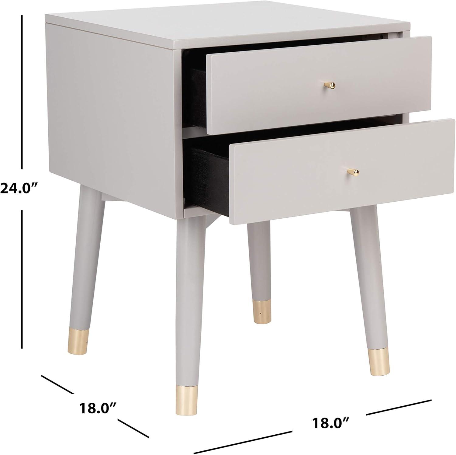 Retro Grey and Gold 2-Drawer 26" Nightstand with Metallic Accents