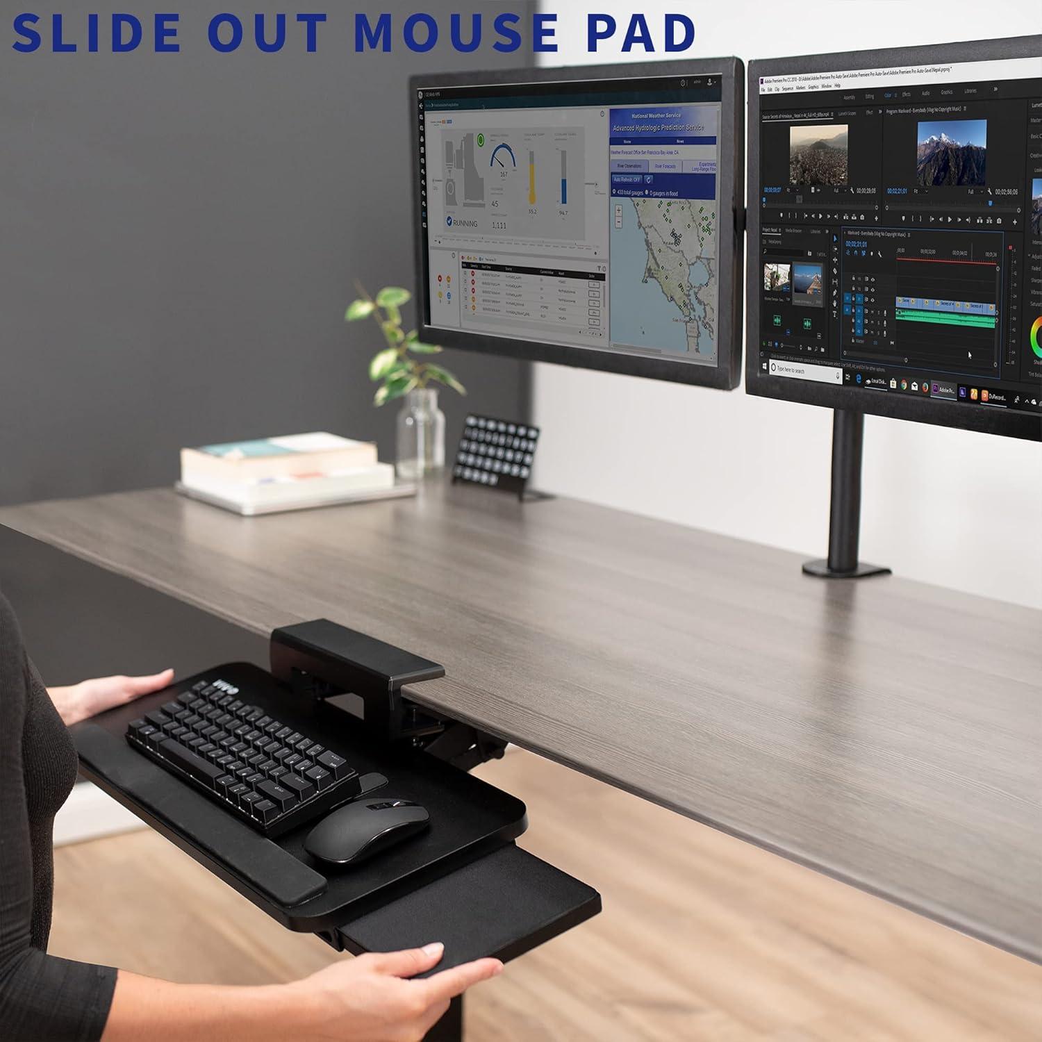 VIVO Adjustable Keyboard Tray with Slide-Out Mouse Pad, Under Table Desk Mount