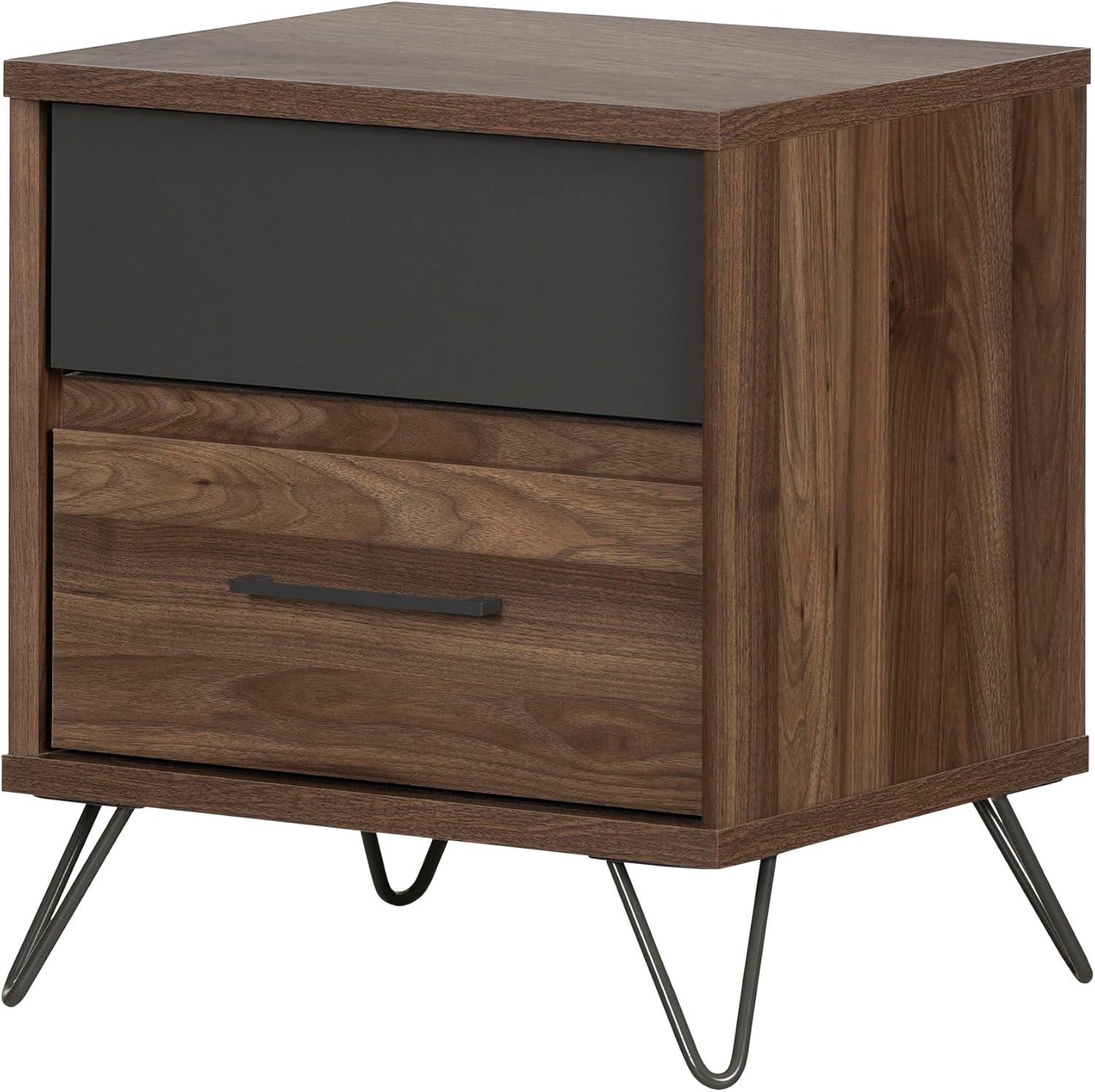 Olvyn 2 Drawer Nightstand Natural Walnut/Charcoal - South Shore