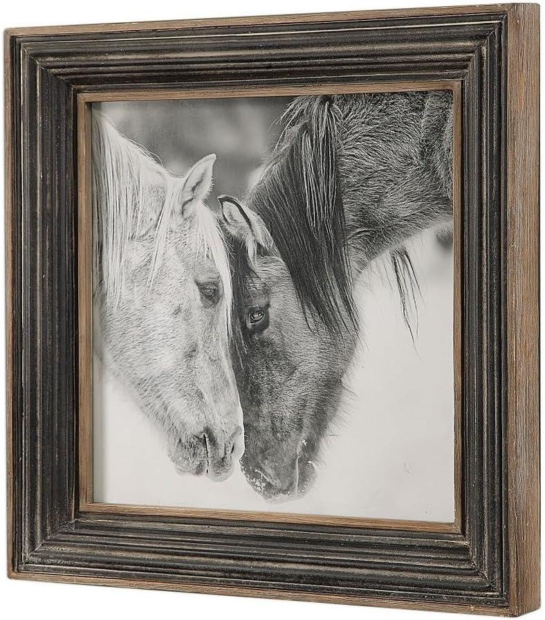 Rustic Gray Framed Horse Print with Distressed Wood Frame