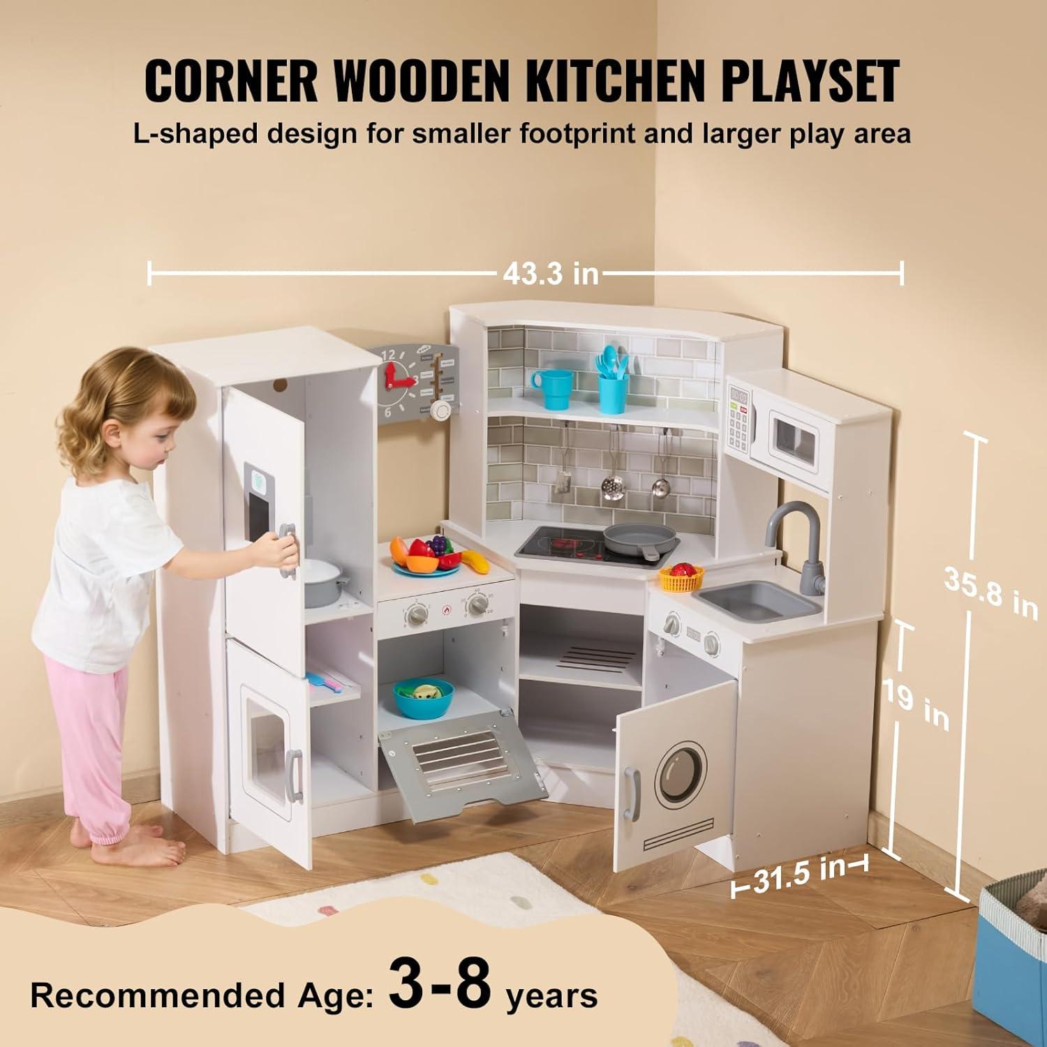 Kitchen Playset Kids Pretend Cooking Play Toy 24 Piece Accessories Children Pretend Play Toy White