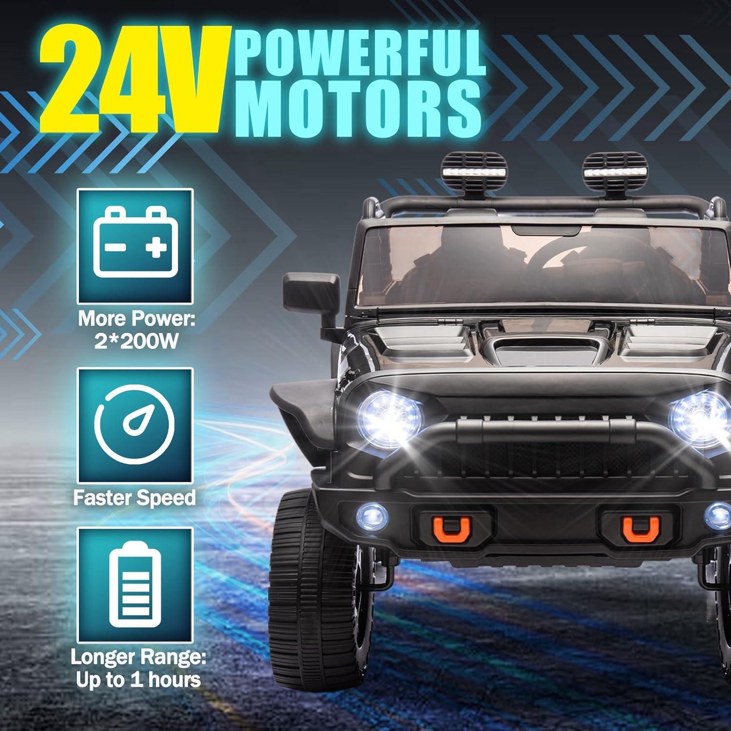 Ancheer 24V Real 2 Seater Ride On Toys Electric SUV Jeep Car With Remote Control,2WD/4WD Switchable, 4X100W Motor, Bluetooth, Music, USB, Lights