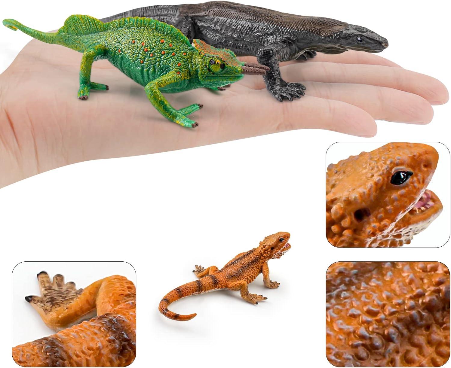 3PCS Plastic Lizard Figure Bearded Dragon Toy Forest Chameleon Woodland Animal Figurines Toys Set Plastic Animals Figure Gift for Kids Birthday 3 4 5 6 Year Old