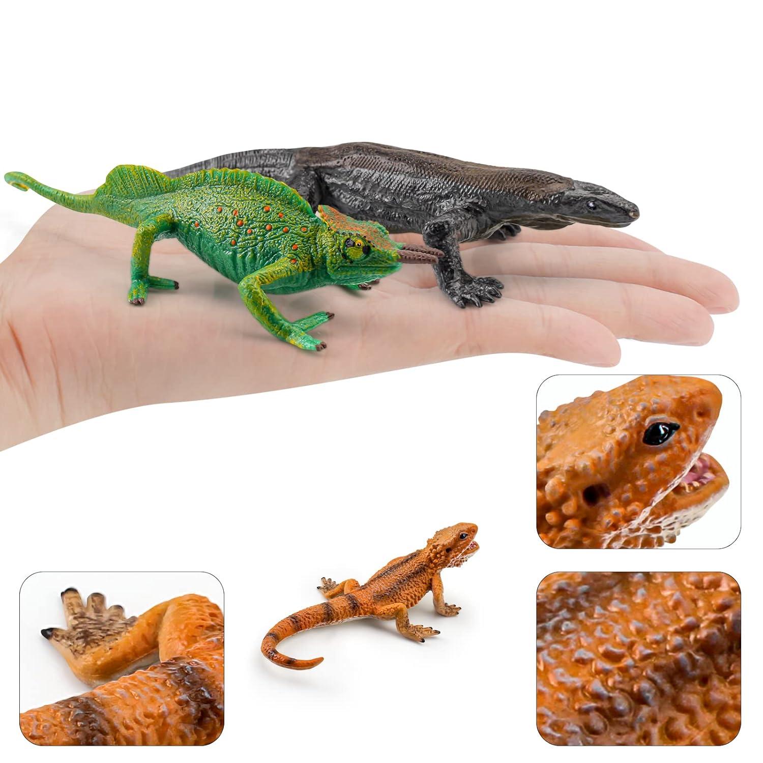 3PCS Plastic Lizard Figure Bearded Dragon Toy Forest Chameleon Woodland Animal Figurines Toys Set Plastic Animals Figure Gift for Kids Birthday 3 4 5 6 Year Old