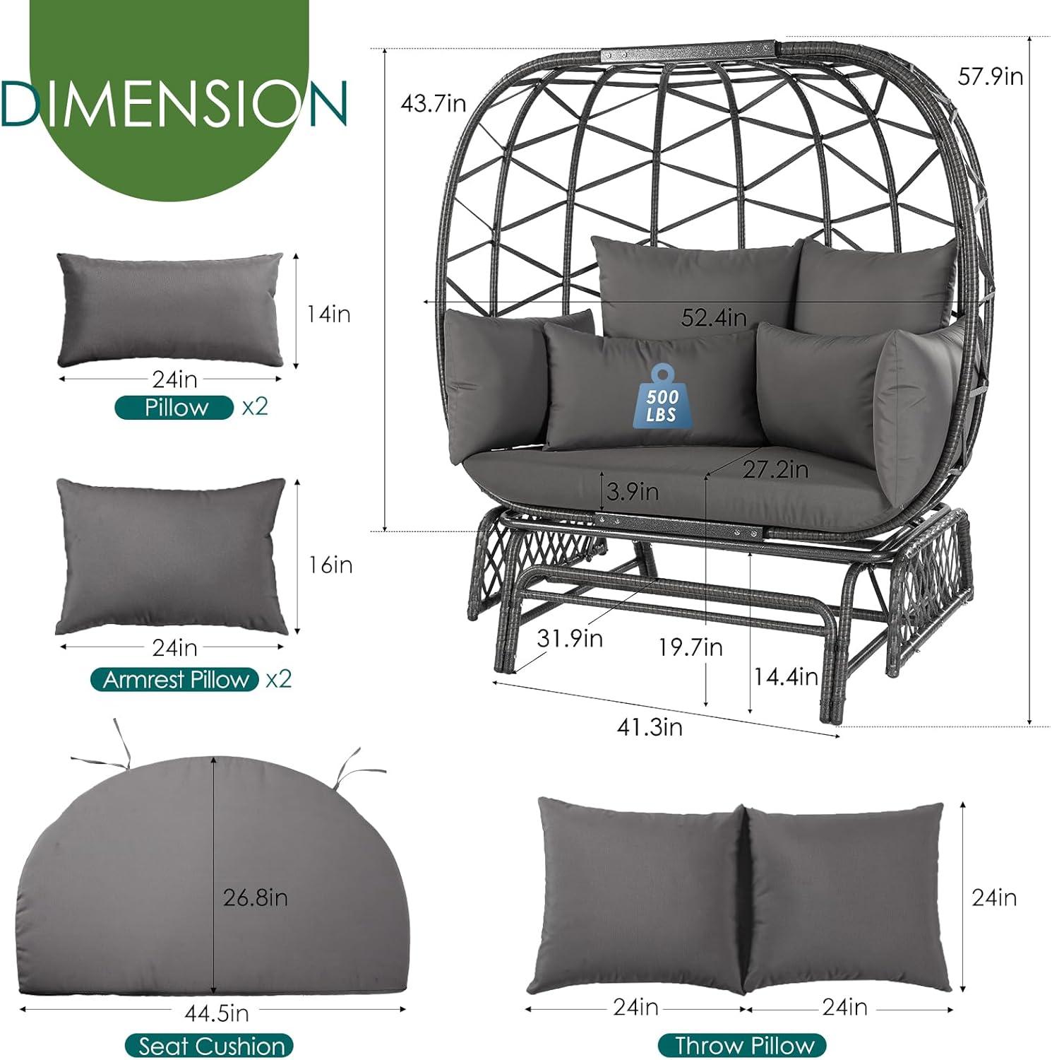 Gray Double Glider Outdoor Egg Chair with Cushions