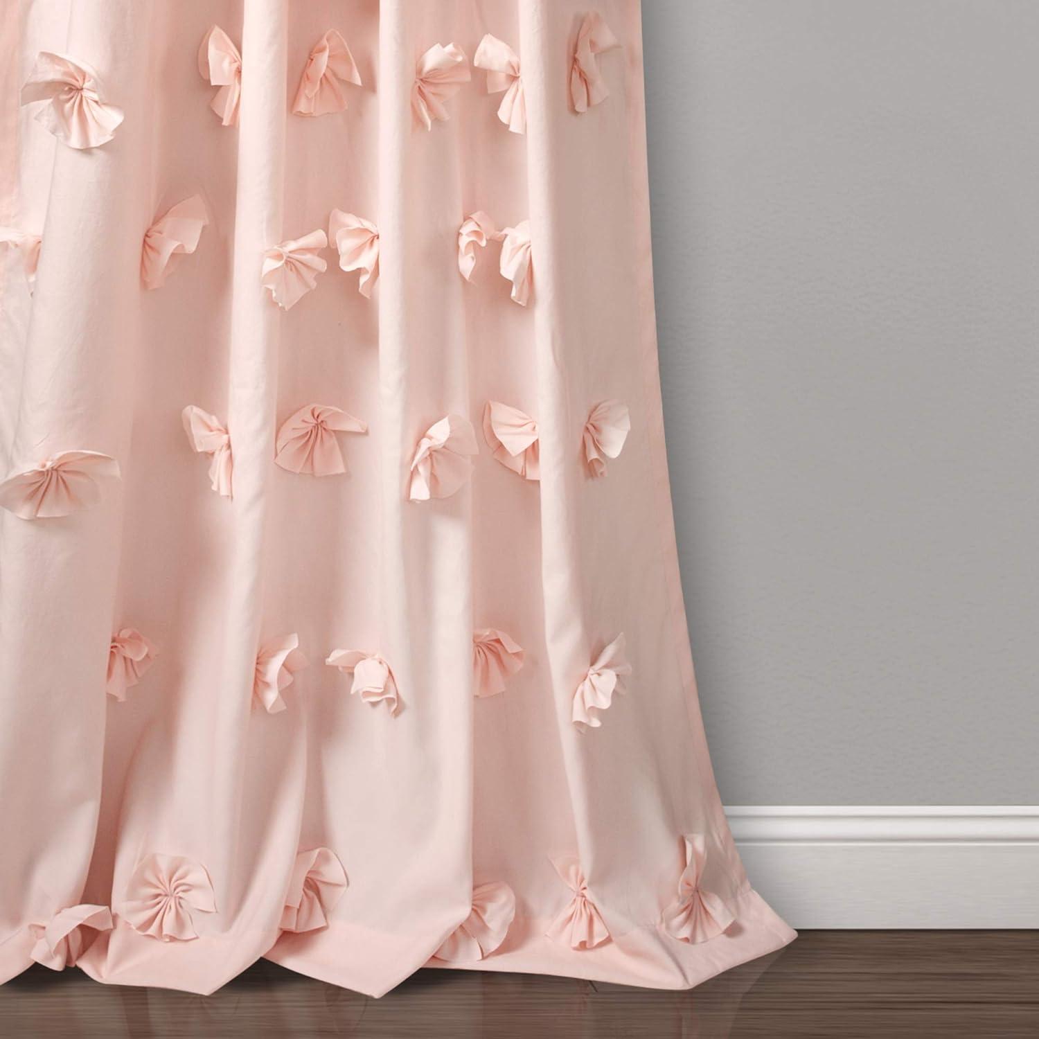 Blush Polyester Sheer Curtain Panel with Handmade Bows