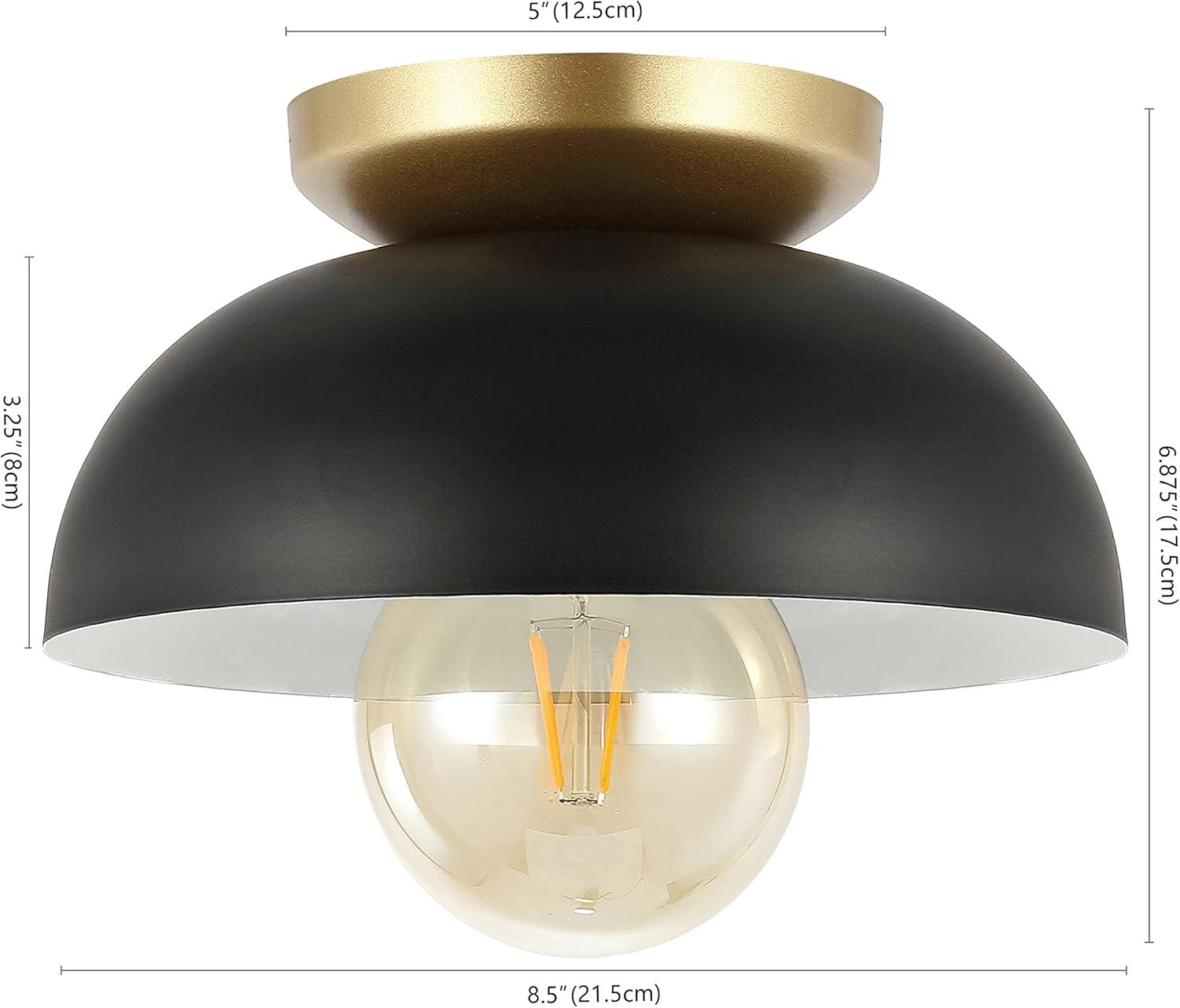 Paulina 8.5" 1-Light Classic Industrial Iron LED Flush Mount, Black/Gold Painting