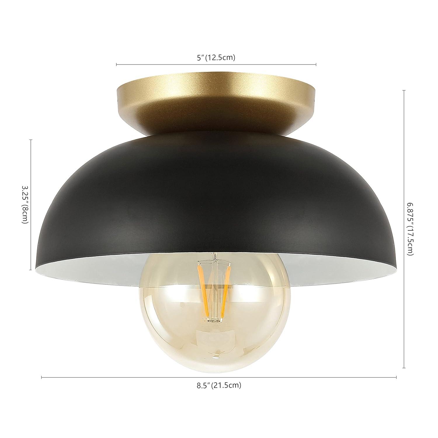 Paulina 8.5" 1-Light Classic Industrial Iron LED Flush Mount, Black/Gold Painting