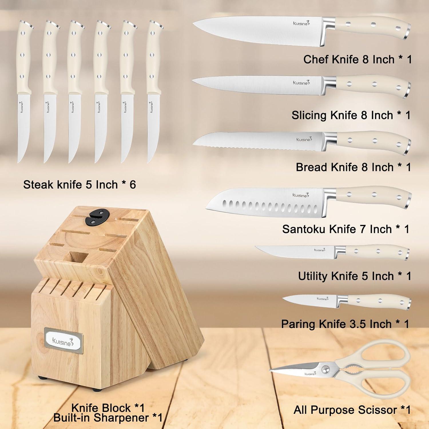 kuisine Kuisine 15-Piece Kitchen Knife Block Set Premium Stainless Steel