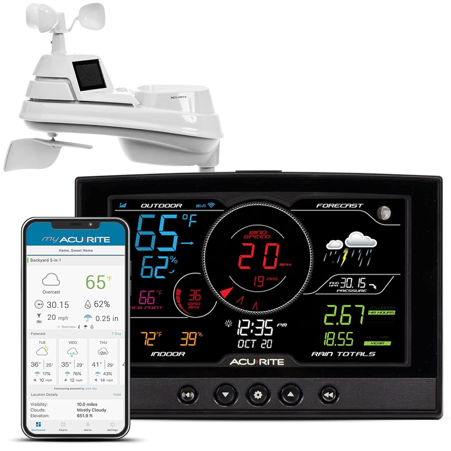 AcuRite AcuRite Iris (5-in-1) Home Weather Station with Direct-to-Wi-Fi Wireless Display and Alerts for Remote Monitoring Indoor/Outdoor Temperature and Humidity with Wind Speed/Direction (01544M)