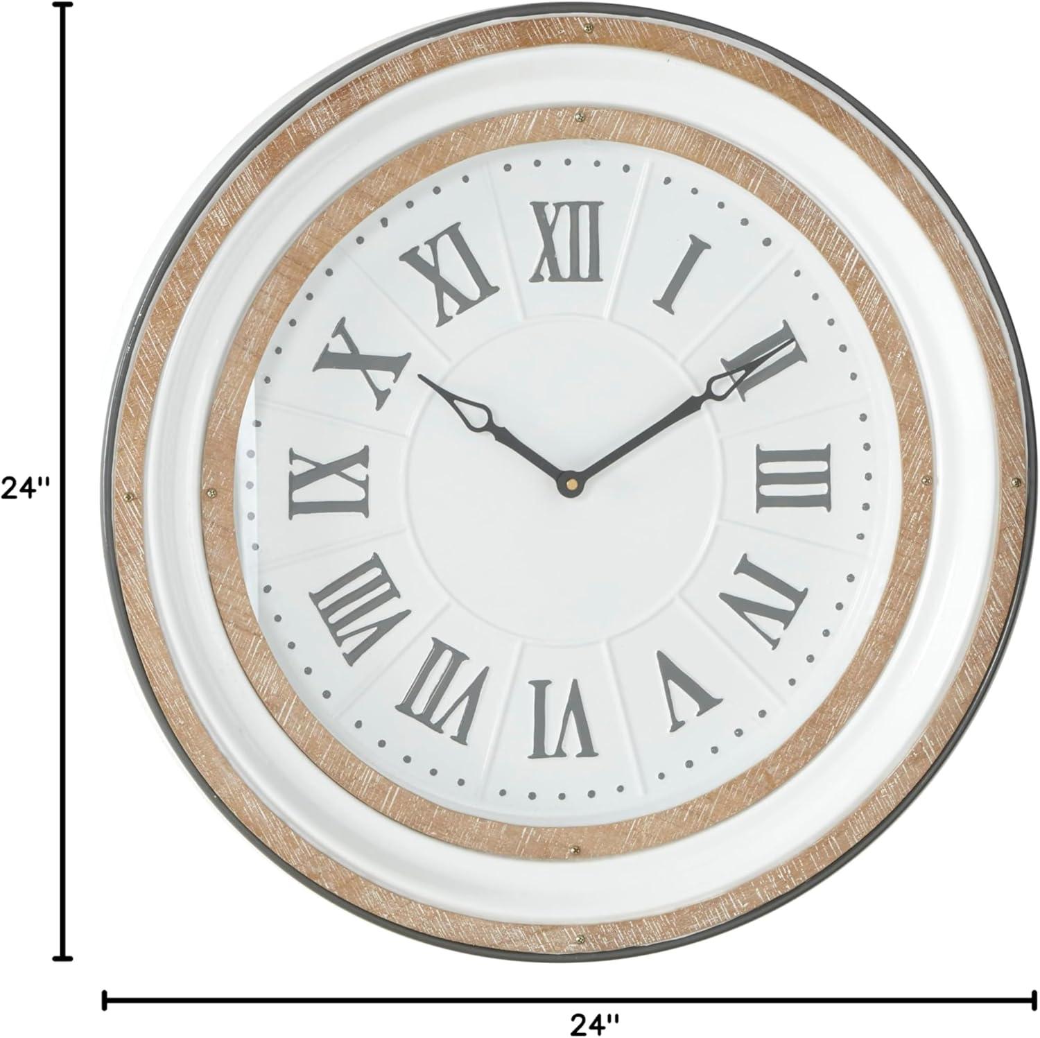 Farmhouse Metal Vintage Wall Clock White - Olivia & May: Silent Mechanism, 24" Size, Round Shape
