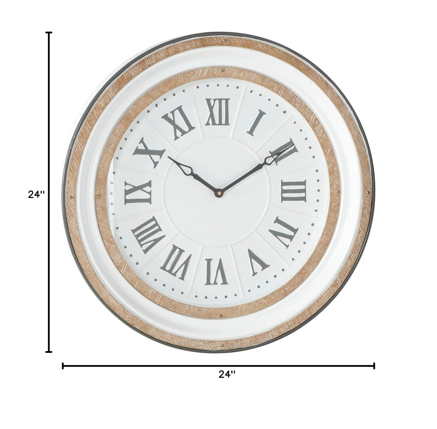 Farmhouse Metal Vintage Wall Clock White - Olivia & May: Silent Mechanism, 24" Size, Round Shape