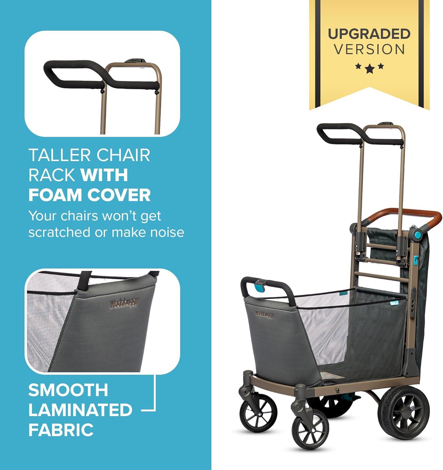 Wadabuggy Premium Vagón de Playa, Carrito, Estante para Sillas, Funda para Sombrilla, Cesta de Almacenamiento, Plegado Compacto, Adulto, Gris