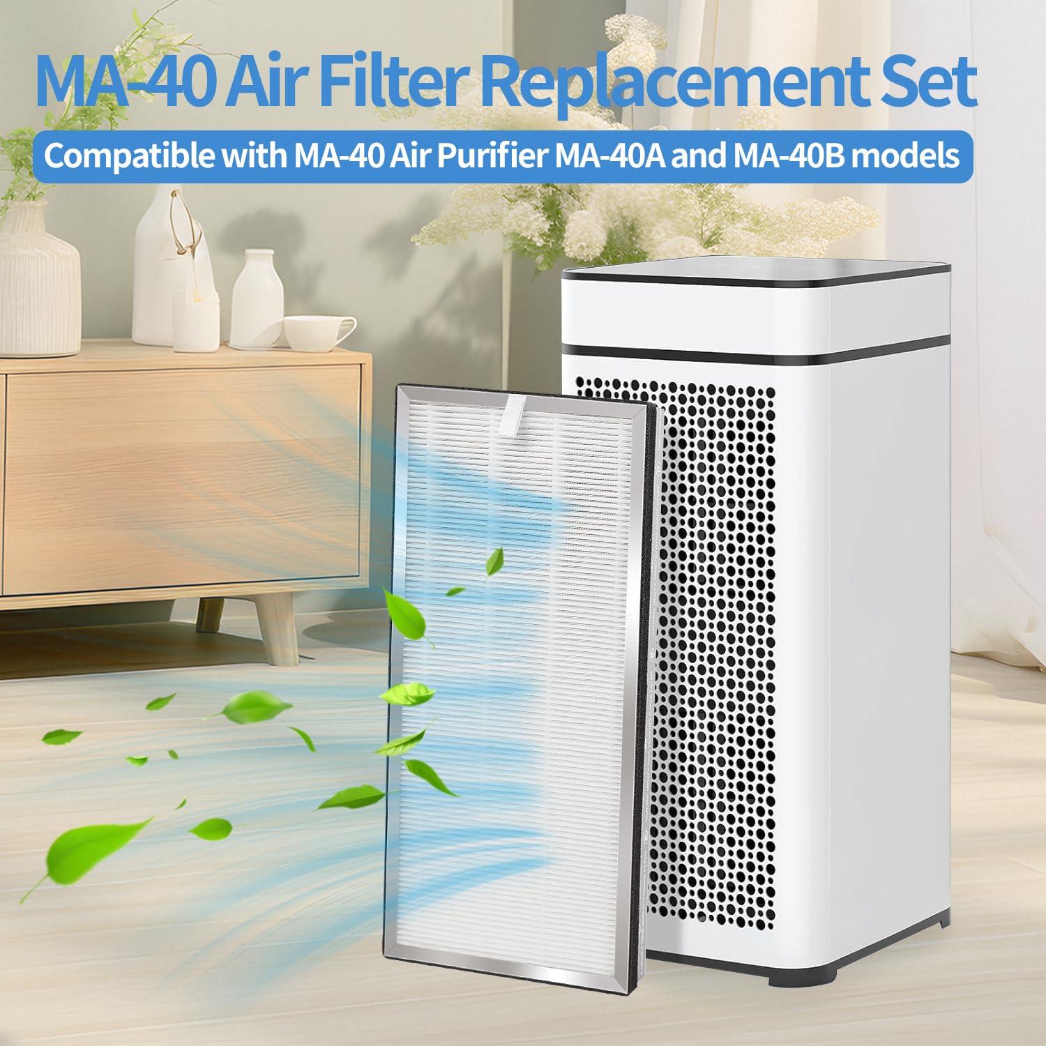 Medify MA-40 Genuine Replacement Filter for MA-40 Purifiers | Smoke, Dust, Odors, Pet Dander | 3 in 1 with Pre-filter, HEPA H13 and Activated Carbon | Removal of 0.1 to 0.3 Microns | 1-Pack.