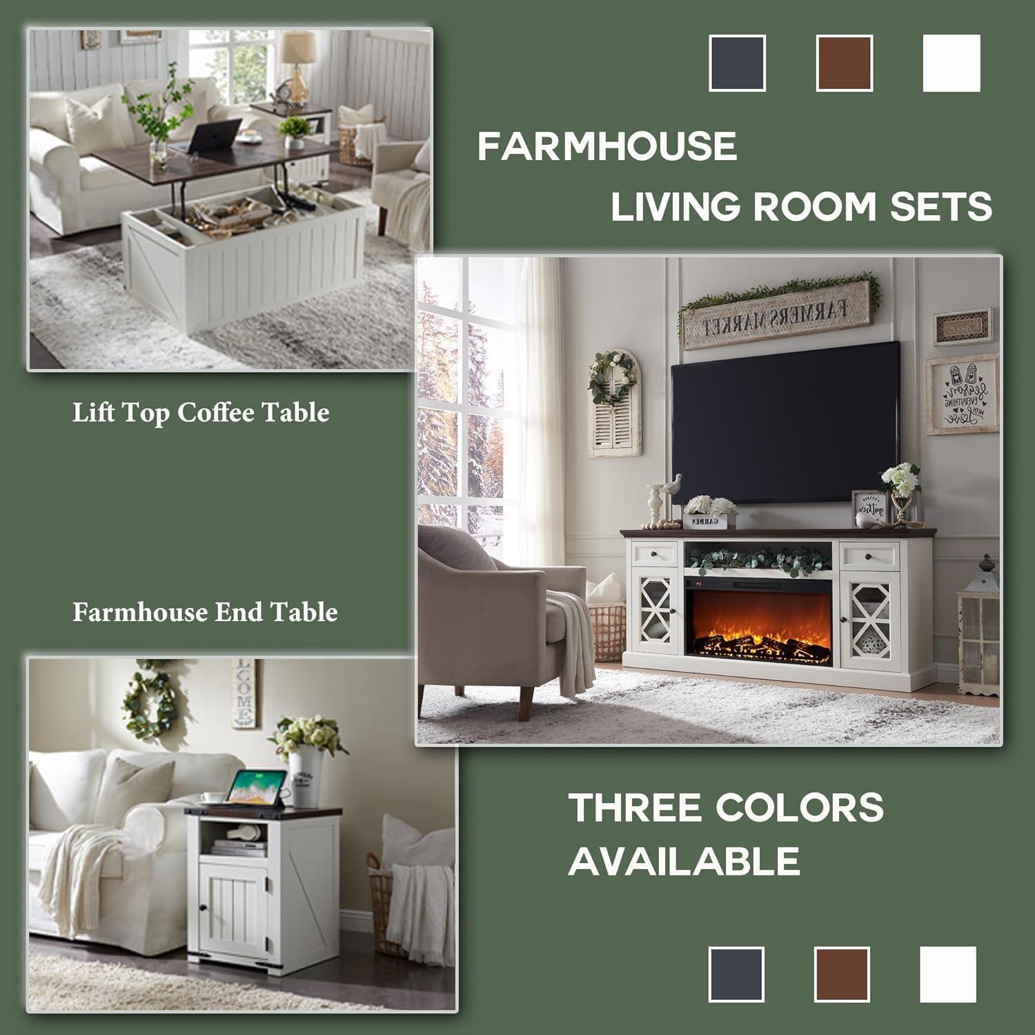 SinCiDo Farmhouse Fireplace TV Stand 75 Inch, Electric Fireplace TV Stand Up to 80 Inch TVs, Entertainment Center with Fireplace for Living Room