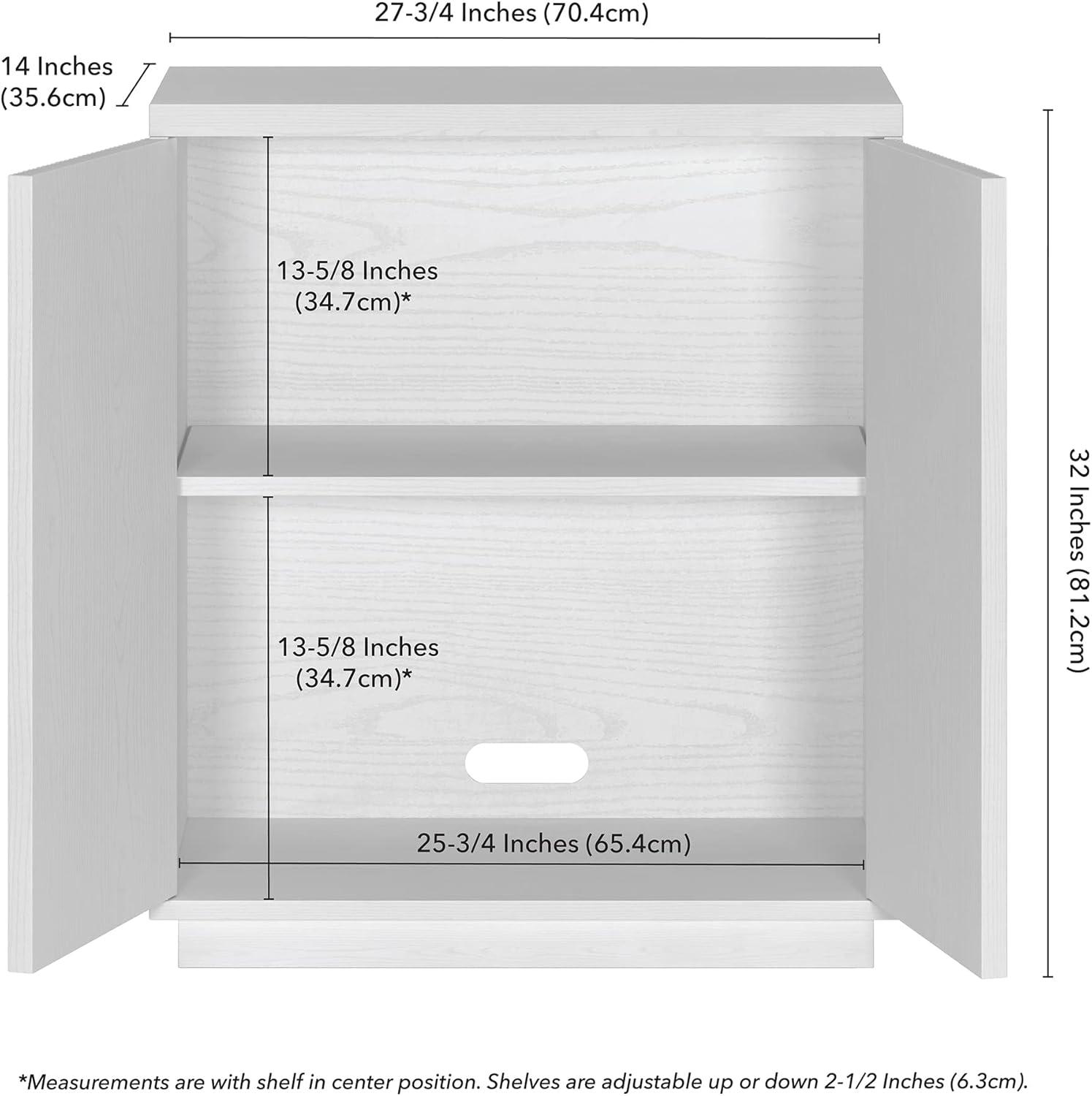 White Ridged Modern Adjustable Shelving Accent Cabinet