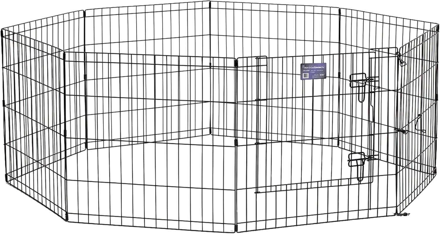 MidWest Homes For Pets Metal Black Exercise Small Pet Dog Playpen with Door, 24"H