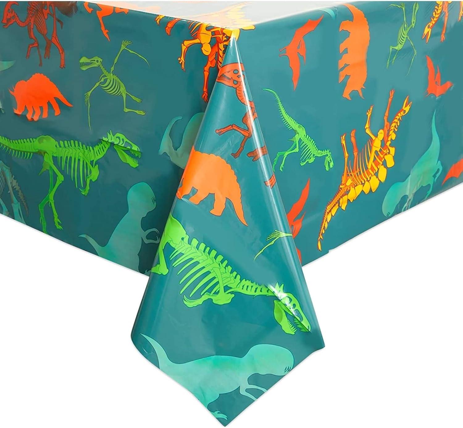 Blue Panda 3 Pack Dinosaur Tablecloth for Birthday Party Supplies, Classroom Party, Disposable Table Cover, Green (54 x 108 In)