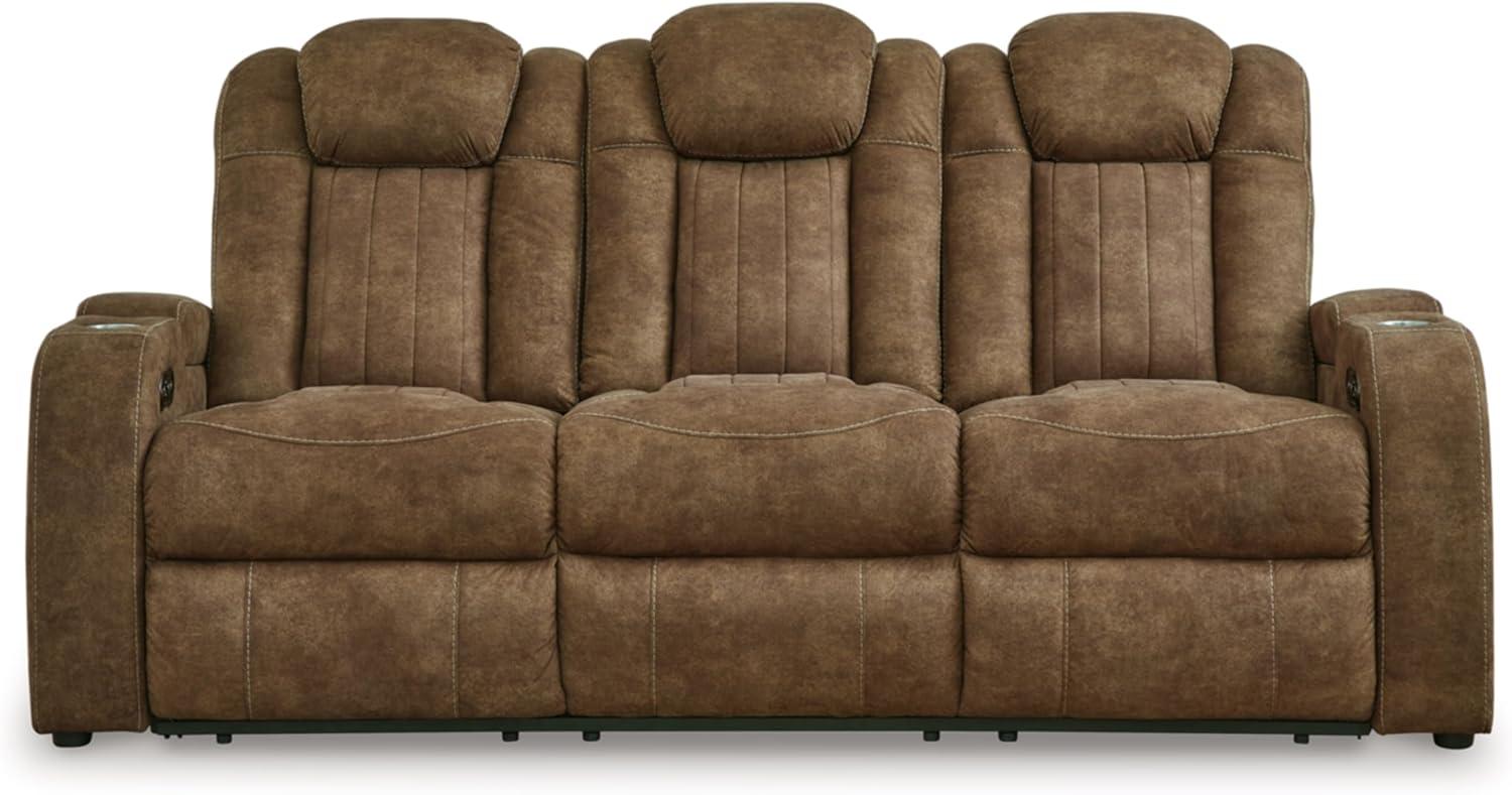 Brown Faux Leather Power Reclining Sofa with Storage