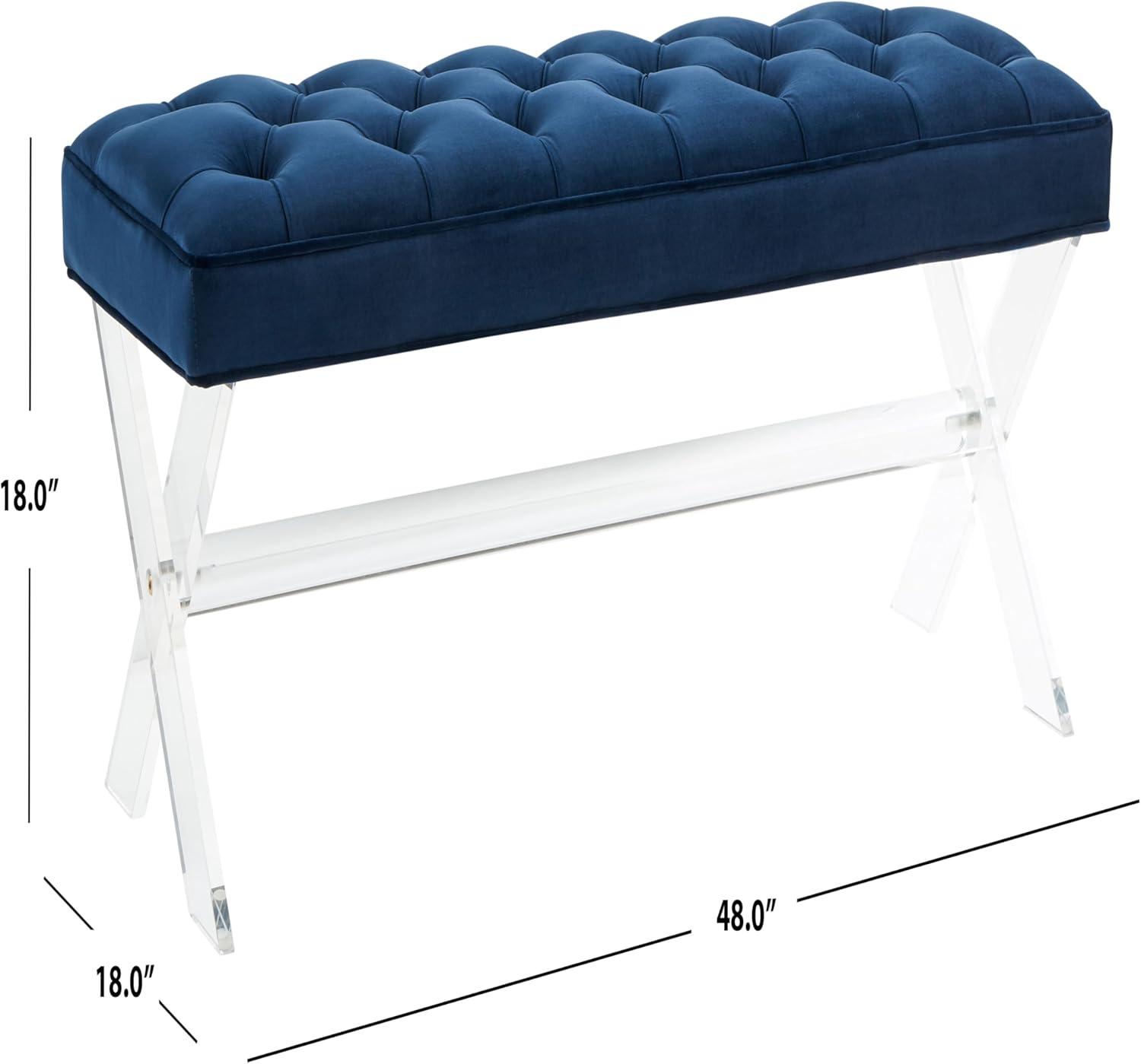Safavieh Couture Home Collection Tourmaline Glam Navy Blue Velvet Tufted Acrylic Living Room Bedroom Dining Foyer Entryway Ottoman Bench