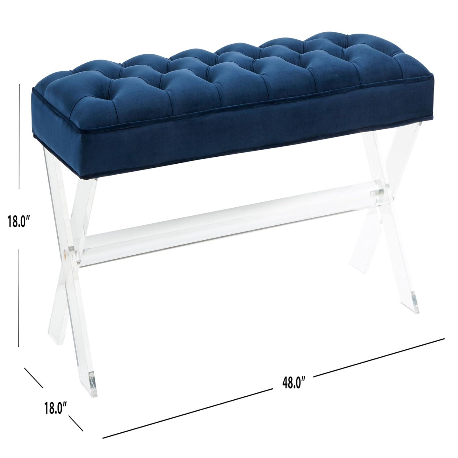 Safavieh Couture Home Collection Tourmaline Glam Navy Blue Velvet Tufted Acrylic Living Room Bedroom Dining Foyer Entryway Ottoman Bench