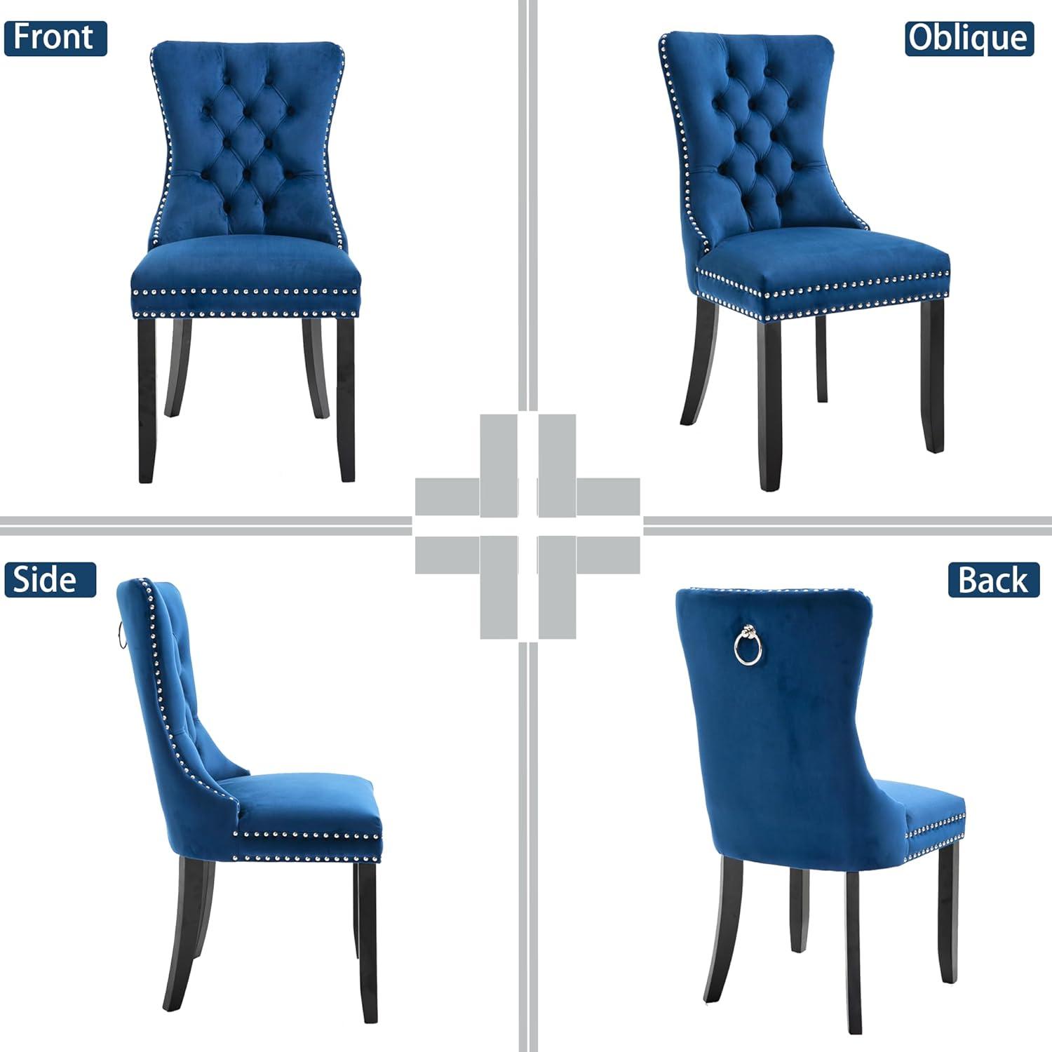 Tzicr Tufted Dining Chairs Set of 6, Upholstered Dining Chairs with Nailhead Back, Nailhead Trim, Velvet Dining Chairs for Kitchen/Bedroom/Dining Room(Blue)