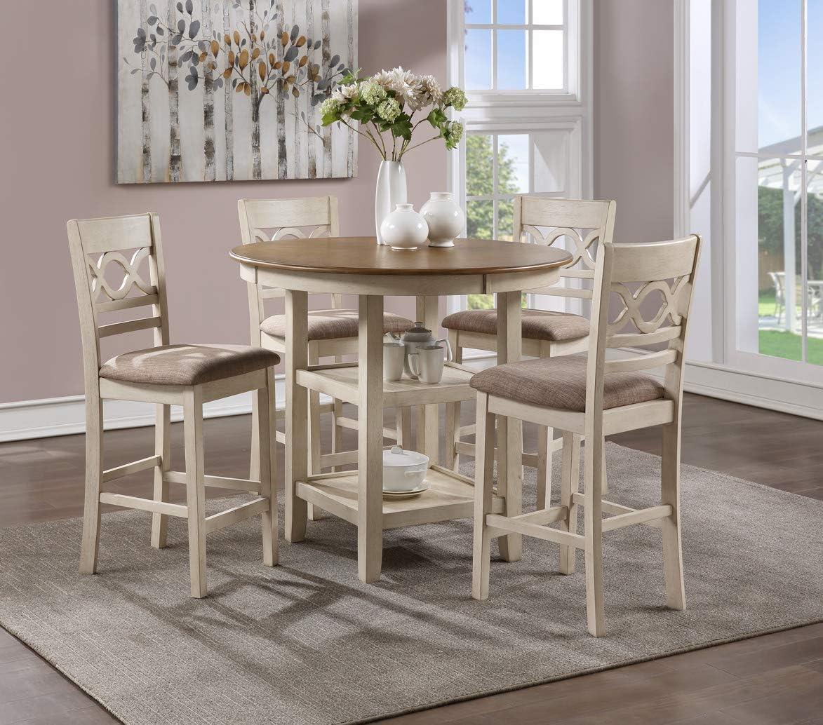 New Classic Furniture Cori 5-Piece Solid Wood Counter Dining Set in Brown/White