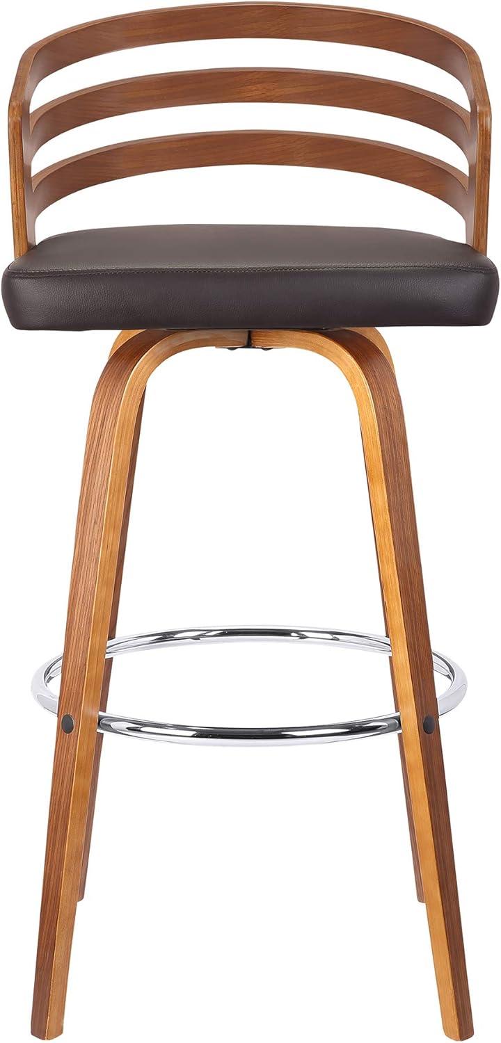 Armen Living Jayden 26" Faux Leather & Wood Swivel Counter Stool in Brown/Walnut